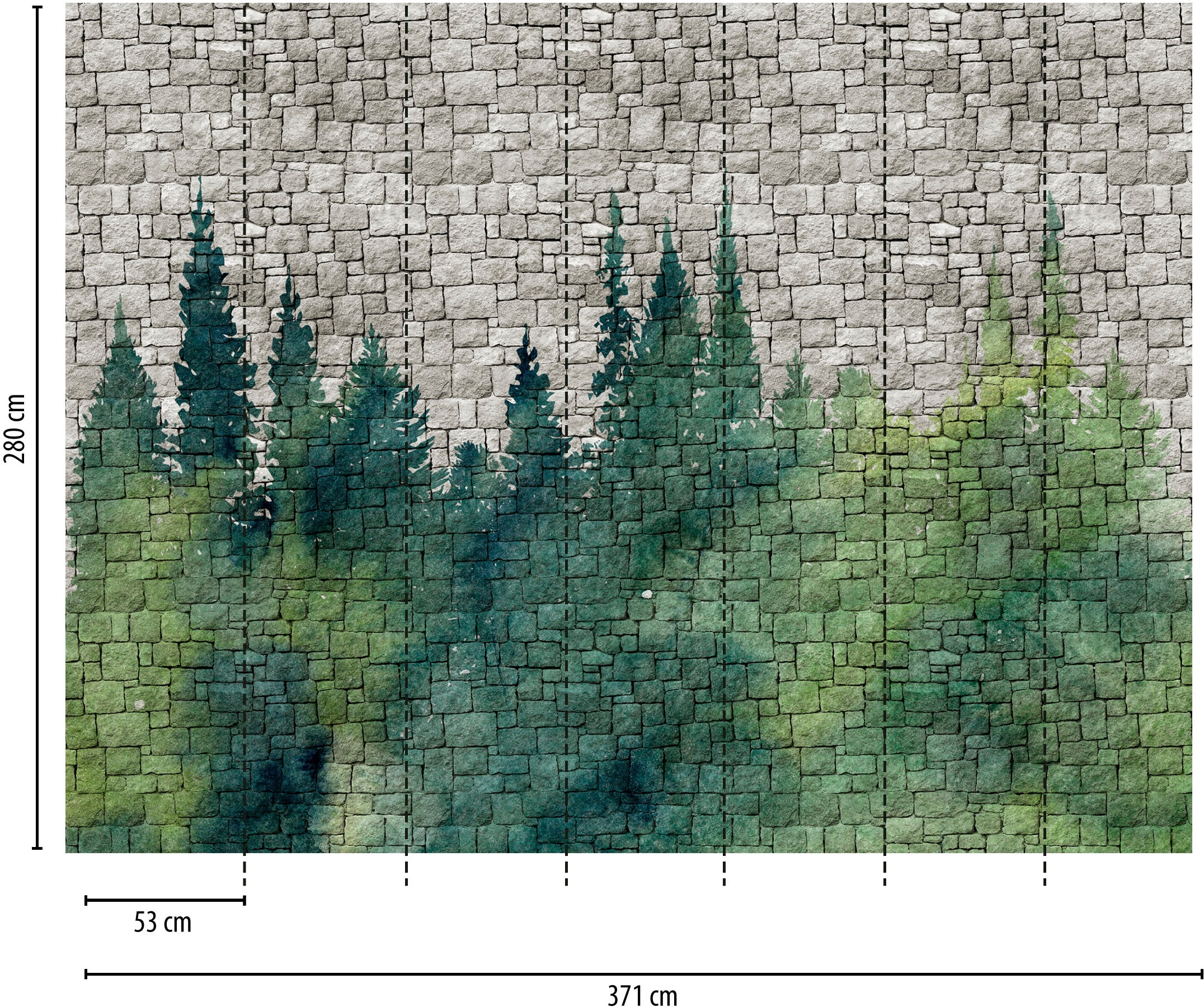 living walls Fototapete »The Wall«, Steinoptik-Wald-Motiv, Fototapete Wald Tapete Steinoptik Grün Grau