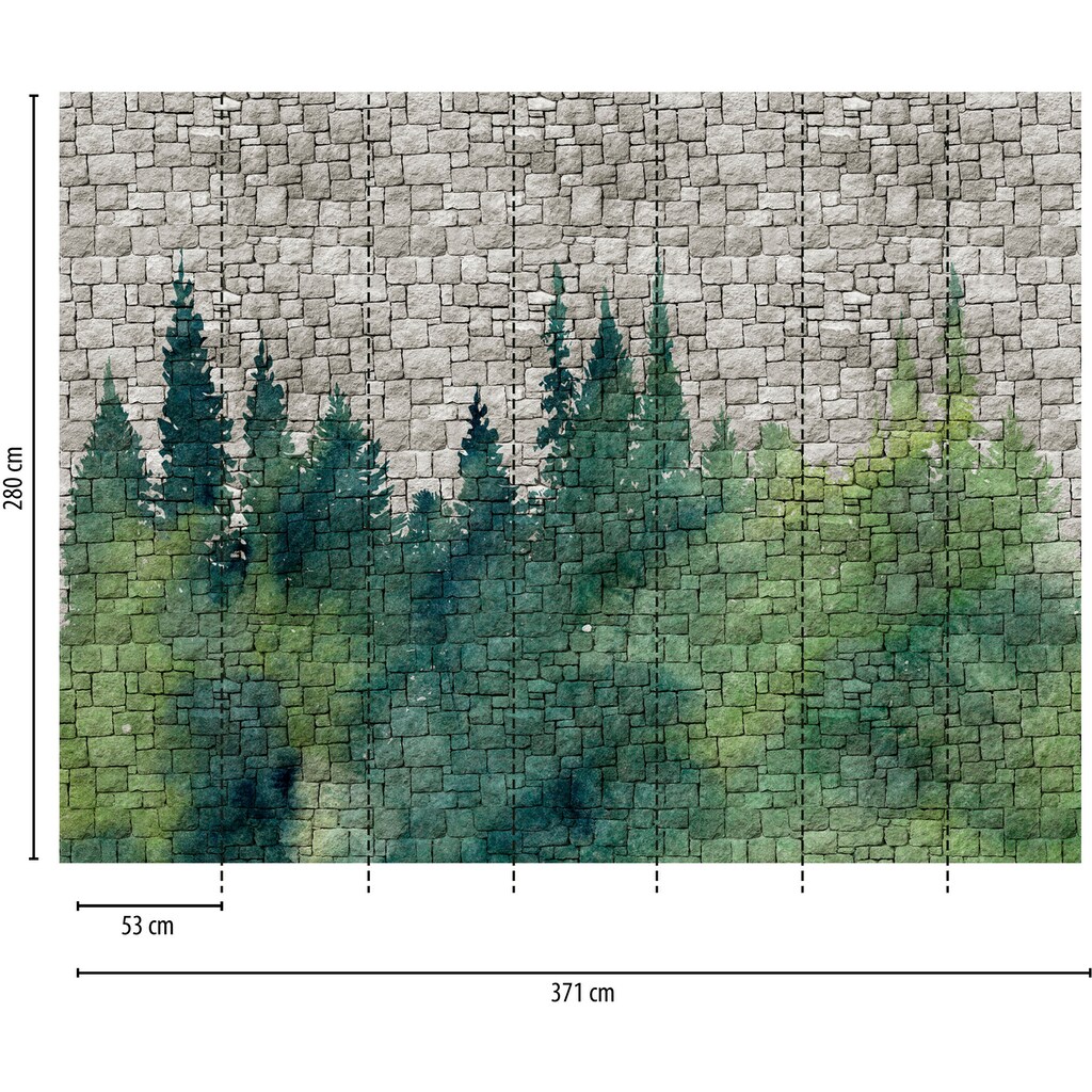 living walls Fototapete »The Wall«, Steinoptik-Wald-Motiv