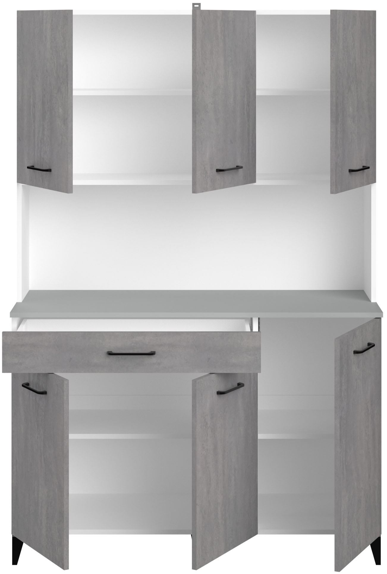 Parisot Schrank-Set »Parisot Malice 2«, (2 St., Buffet und Beistellschrank auf Rollen), Beton Optik mit schwarzen Griffen/Füßen