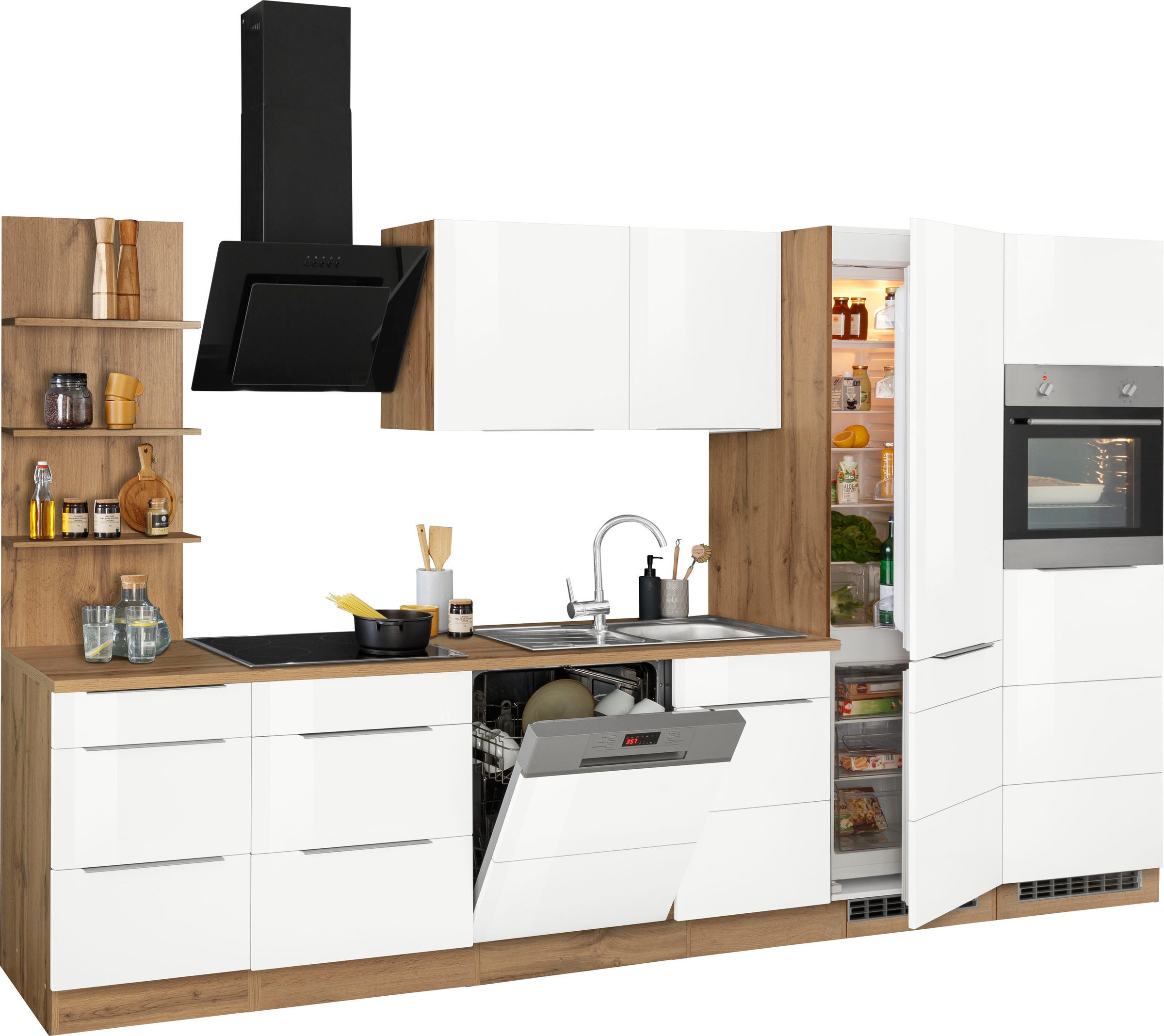 Thumbnail - KOCHSTATION Küchenzeile "KS-Brindisi Breite 340 cm" wahlweise mit E-Geräten und Induktion, mit MDF-Fronten und Regal