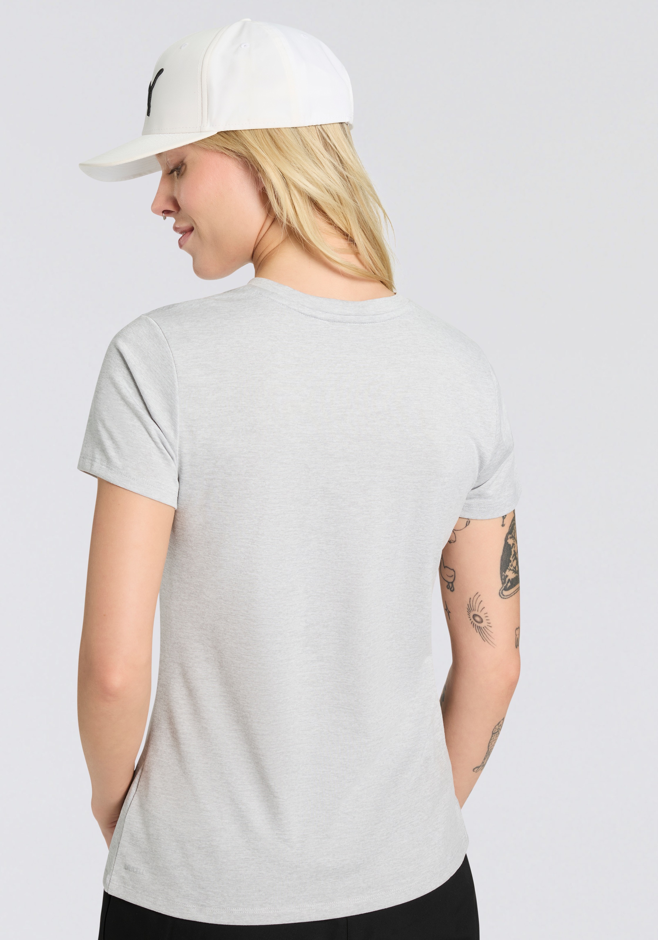 PUMA Trainingsshirt "W TAD ESSENTIAL HEATHER LOGO TEE" gerader Saum mit Sei günstig online kaufen