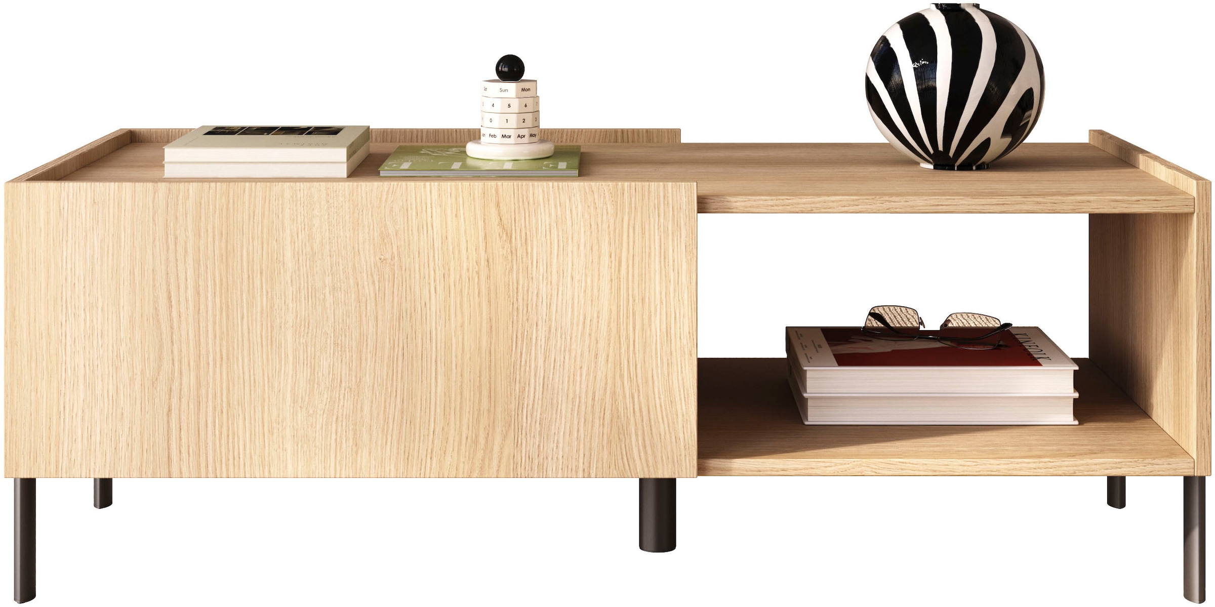 OTTO home Couchtisch »Badia 110x50 cm Korpus-Couchtisch, 2 Klappen, offenes Fach« Rechteckiger Wohnzimmertisch mit flexiblem Stauraum & Metallfüßen