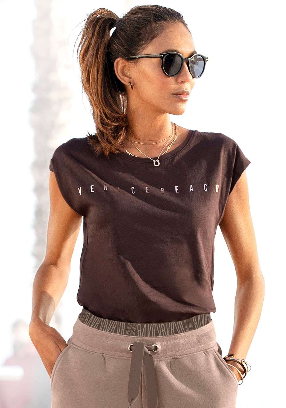 Venice Beach kaufen Baumwolle T-Shirt Logodruck, Kurzarmshirt, glänzendem mit | BAUR aus