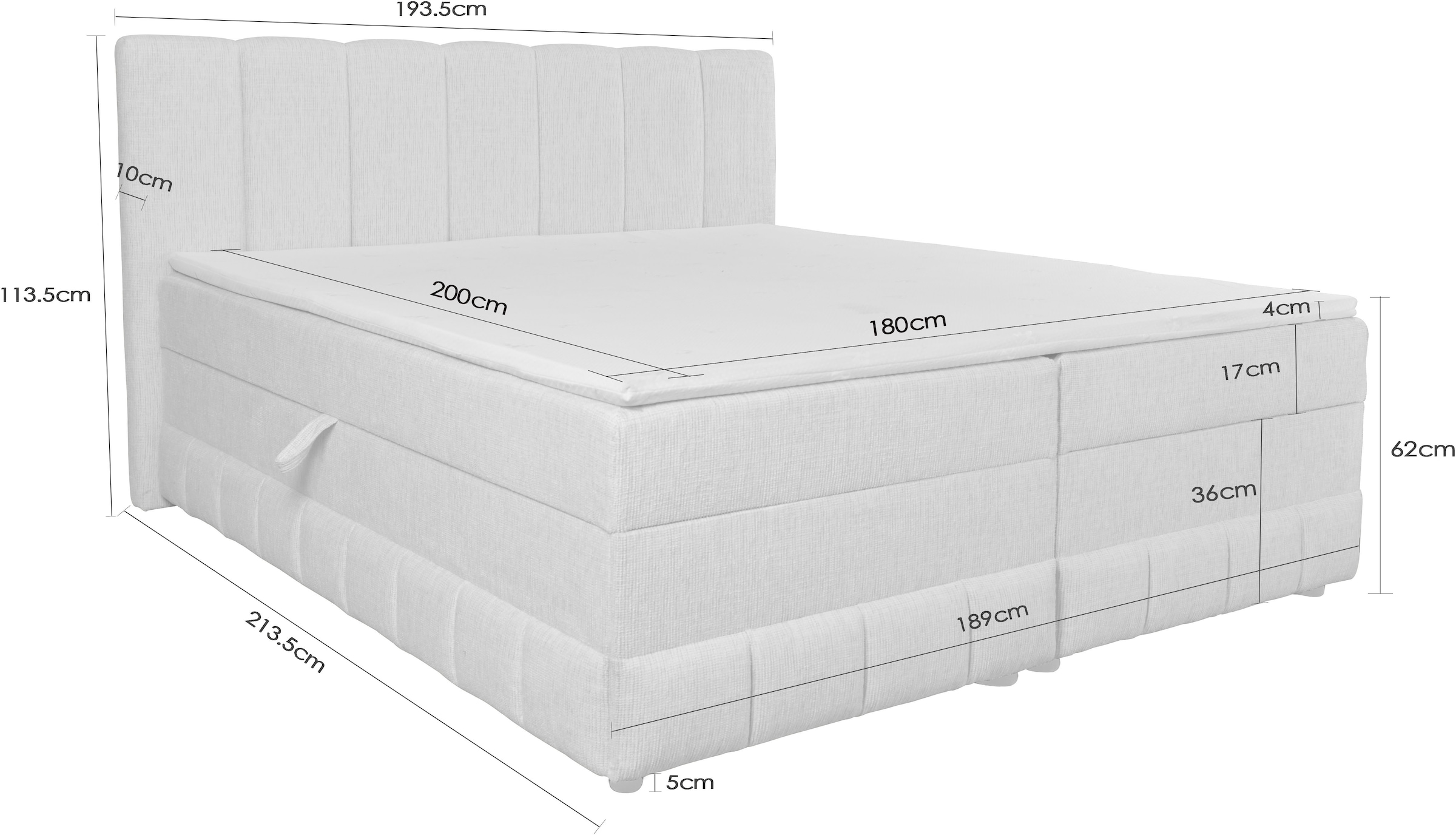 Home affaire Boxbett »Likely inkl. Bettkasten, Liegefläche 180x200 cm, in Boxspring-Optik«, inkl. Topper, erhältlich in verschiedenen Farben