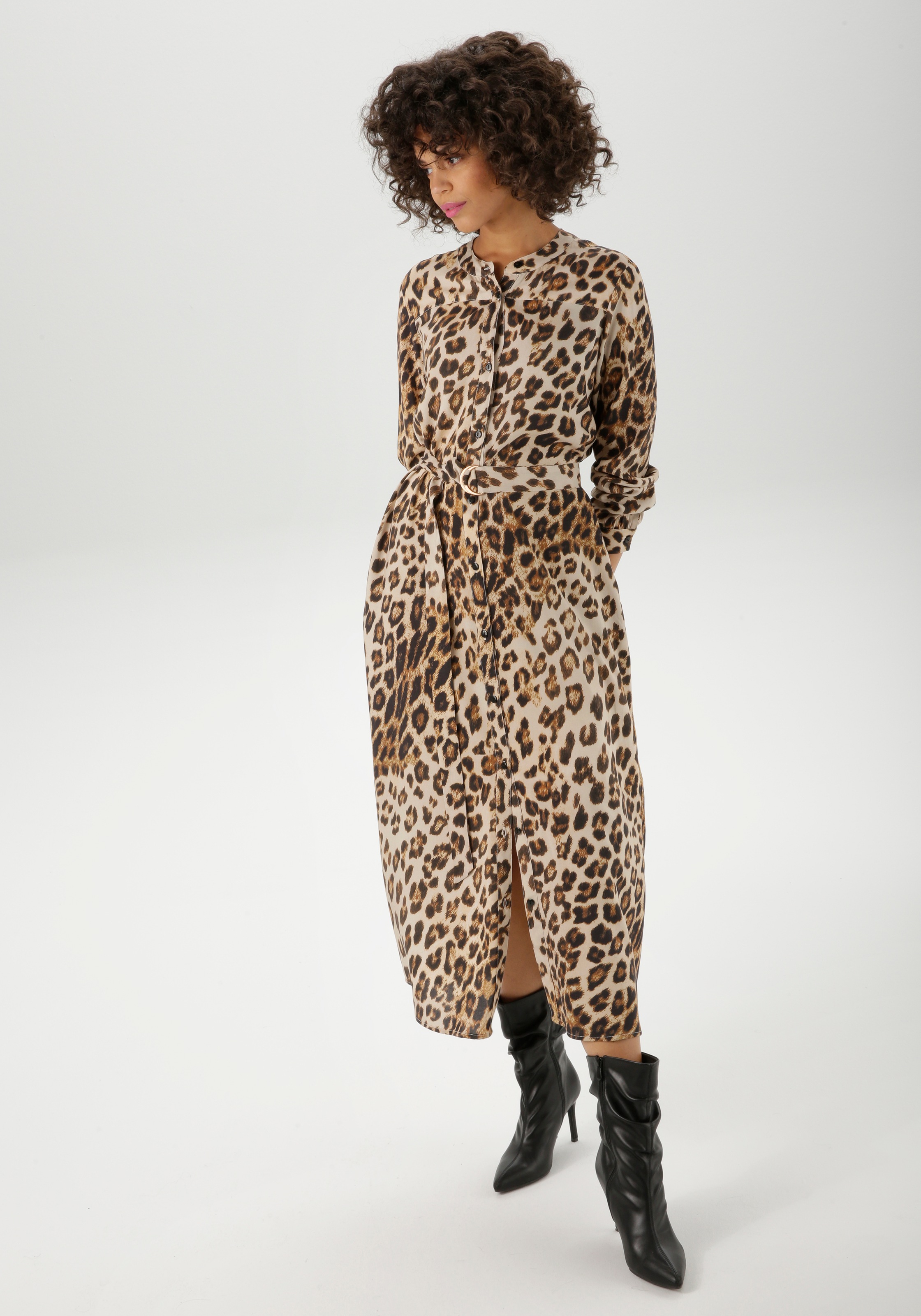 Aniston CASUAL Blusenkleid, (mit abnehmbarem Bindegürtel), mit trendigem Leo-Print - jedes Teil ein Unikat - NEUE KOLLEKTION