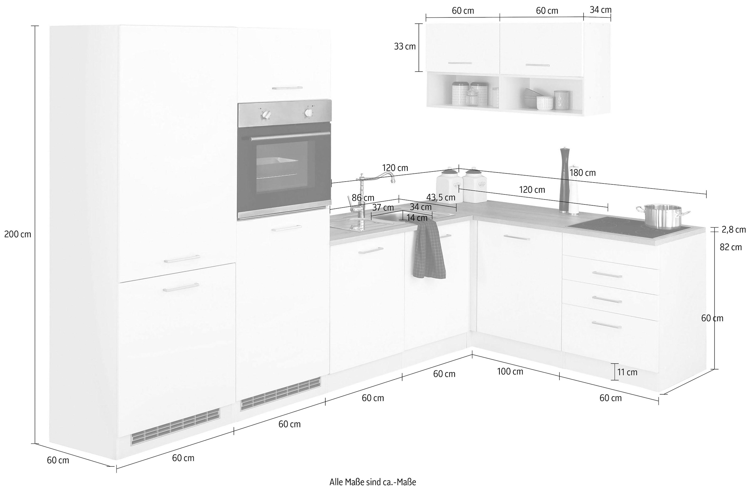HELD MÖBEL Winkelküche »Visby«, ohne E-Geräte, 300x180 cm, für Kühl/Gefrierkombi und Geschirrspüler