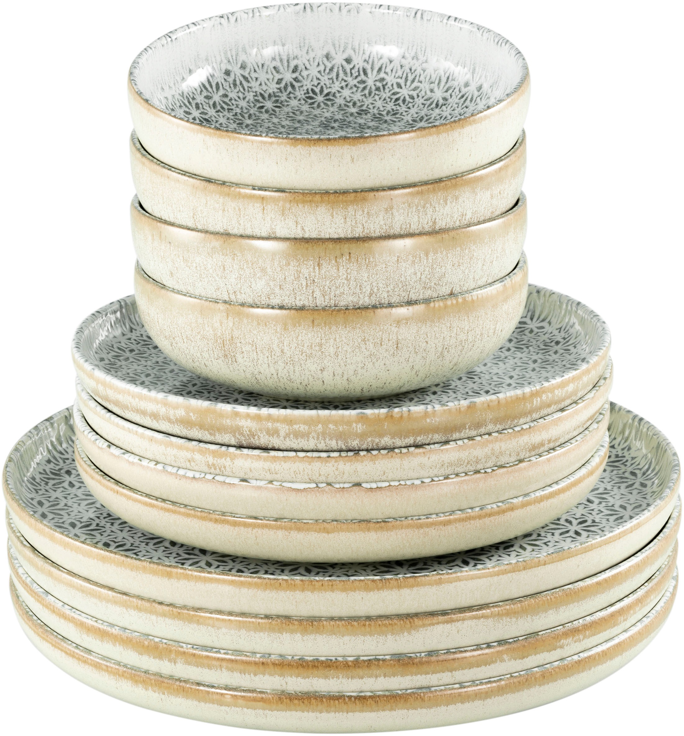 CreaTable Teller-Set »Uno Emiliana, Tellerset 12-tlg«, (Set, 12 tlg.), Shabby Look, Vintage Style