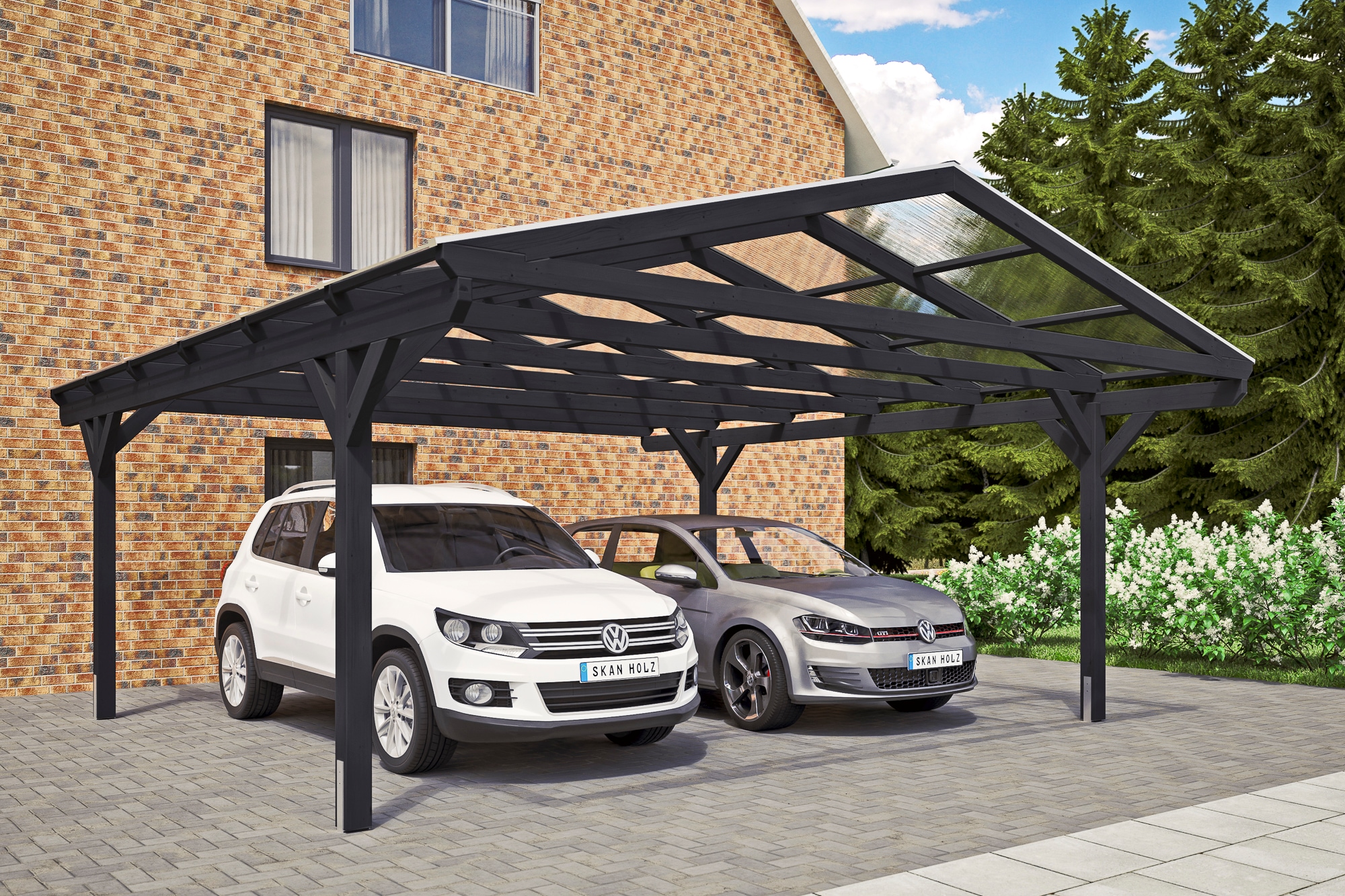 Skanholz Doppelcarport »Westerwald« Massivholz 534 cm Anthrazit