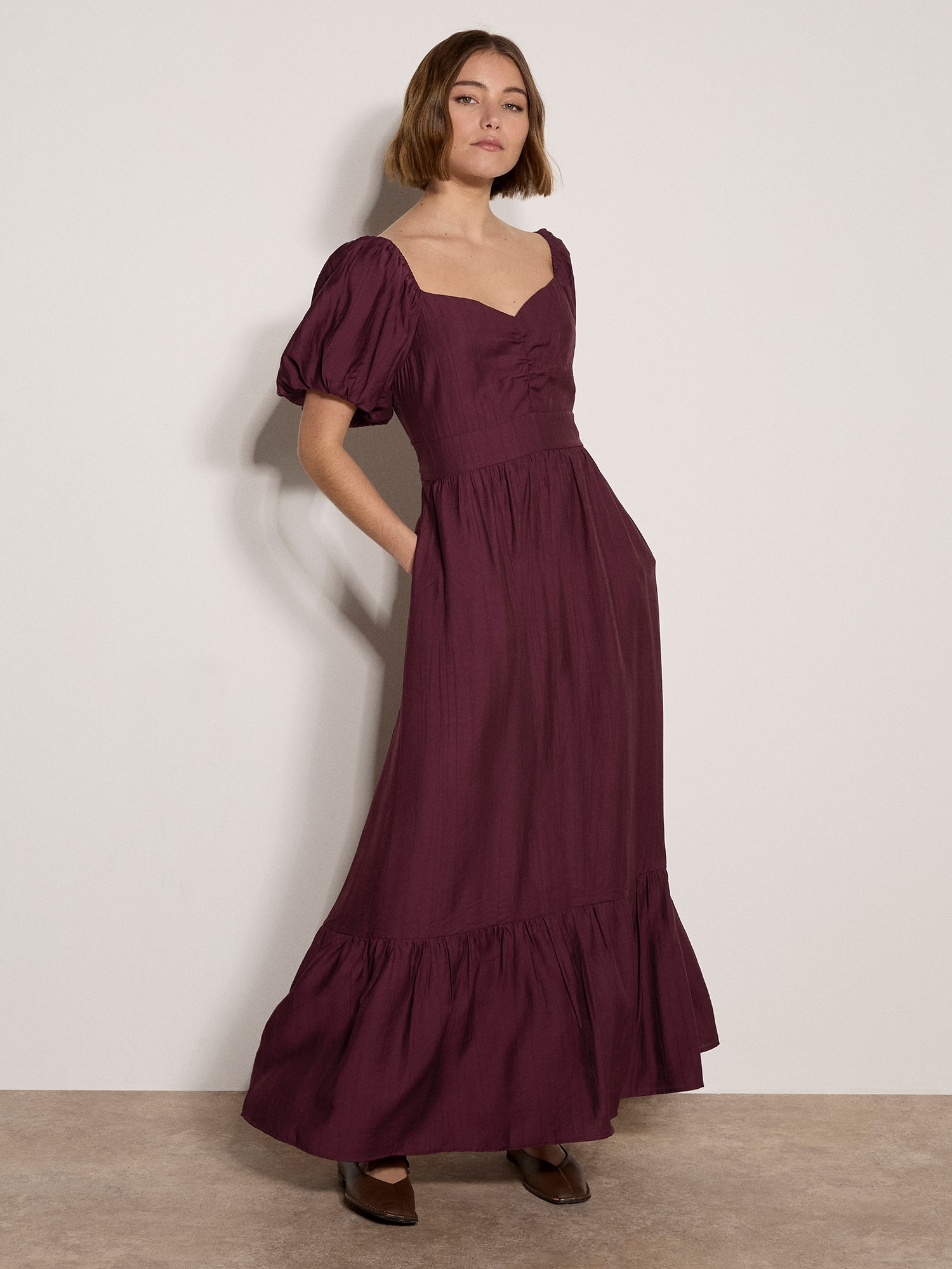 Apricot Maxikleid "Smokkleid in langer Länge" in Schimmeroptik
