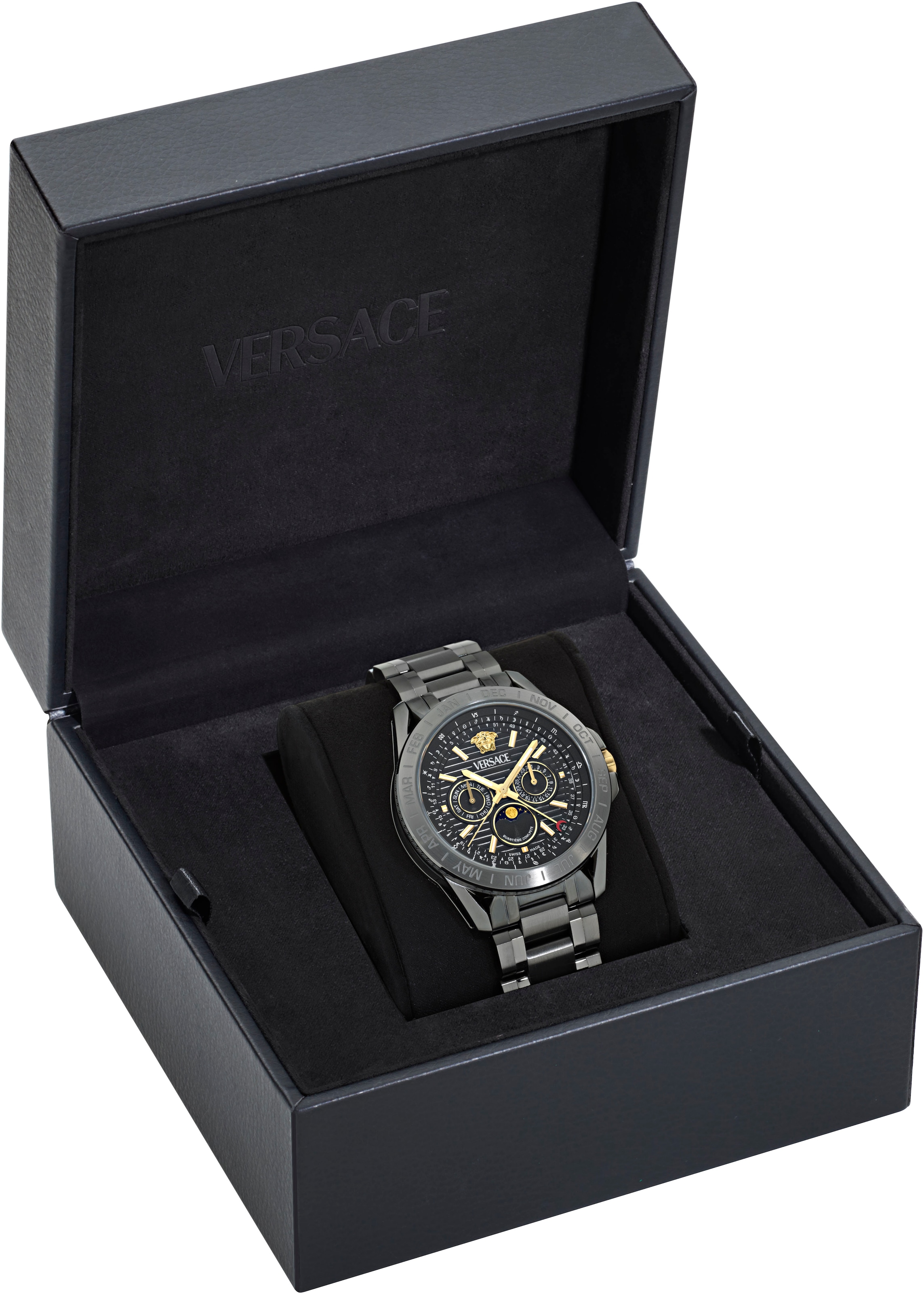 Versace Multifunktionsuhr »V-GALAXY MOONPHASE«, Quarzuhr,Armbanduhr,Herrenuhr,Swiss Made,Edelstahlarmband,Mondphase
