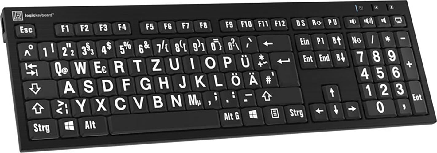 Logickeyboard Slimline-Tastatur »XL-Print White on Black DE (PC/Nero)«, (Ziffernblock-USB-Hub)