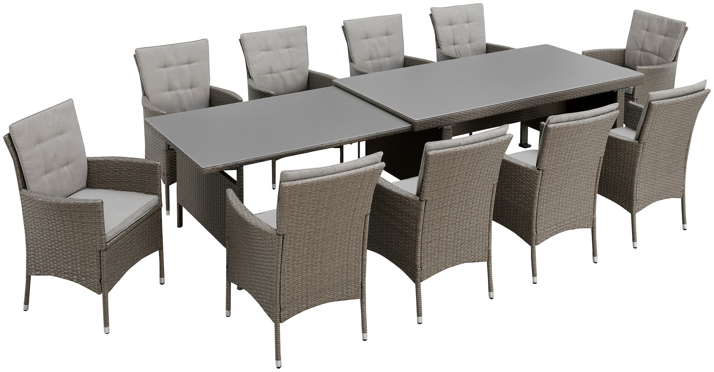 KONIFERA Garten-Essgruppe "Mailand" Set, 10x Sessel, 1x AZ-Tisch 179-302 cm günstig online kaufen