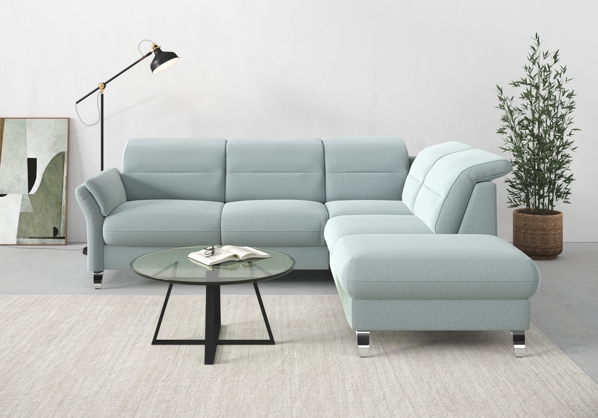 sit&more Ecksofa »Grenoble L-Form mit Federkern«, wahlweise mit Bettfunktion, Bettkasten, Arm- und Kopfteilverstellung