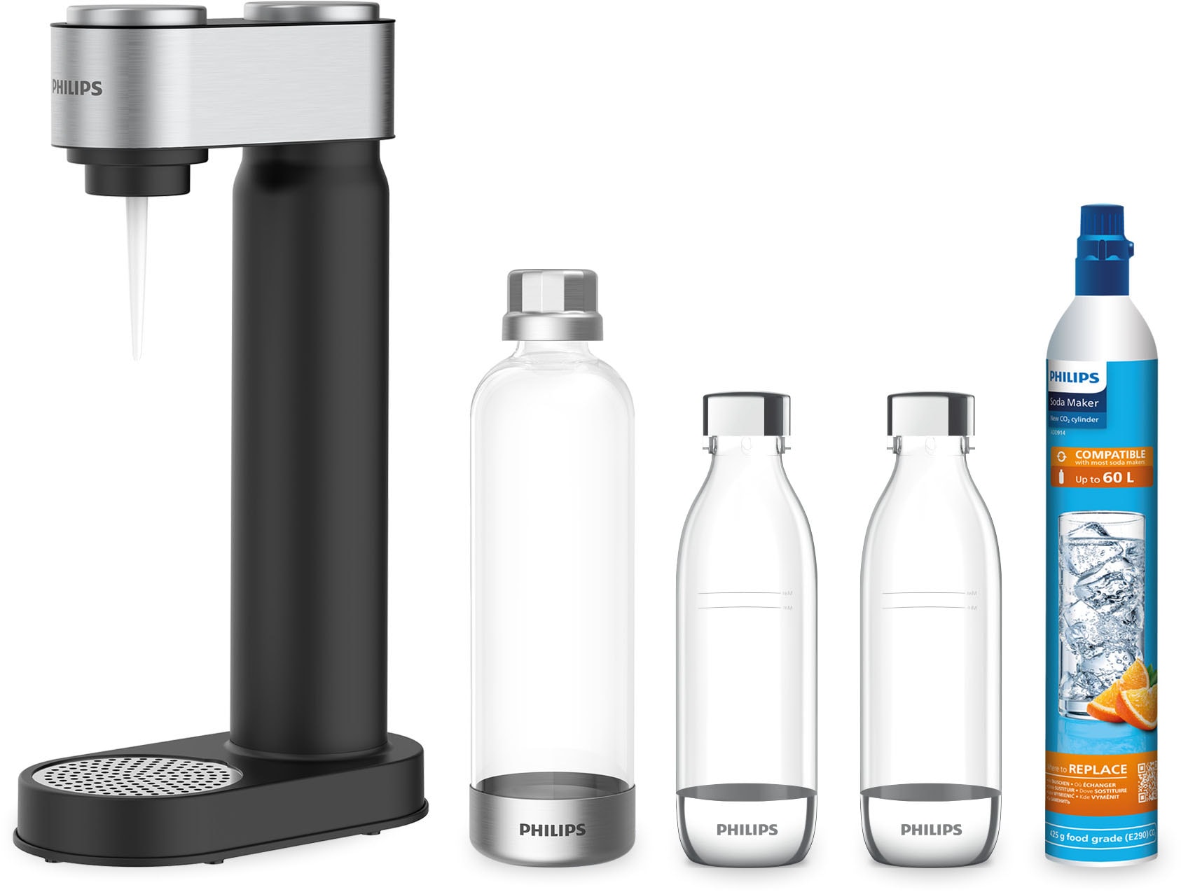Philips Wassersprudler »Philips Wassersprudler-Set Viva inkl. 3 Flaschen + CO₂-Zylinder«, (Set, 5 tlg.), Kein Stromanschluss notwendig