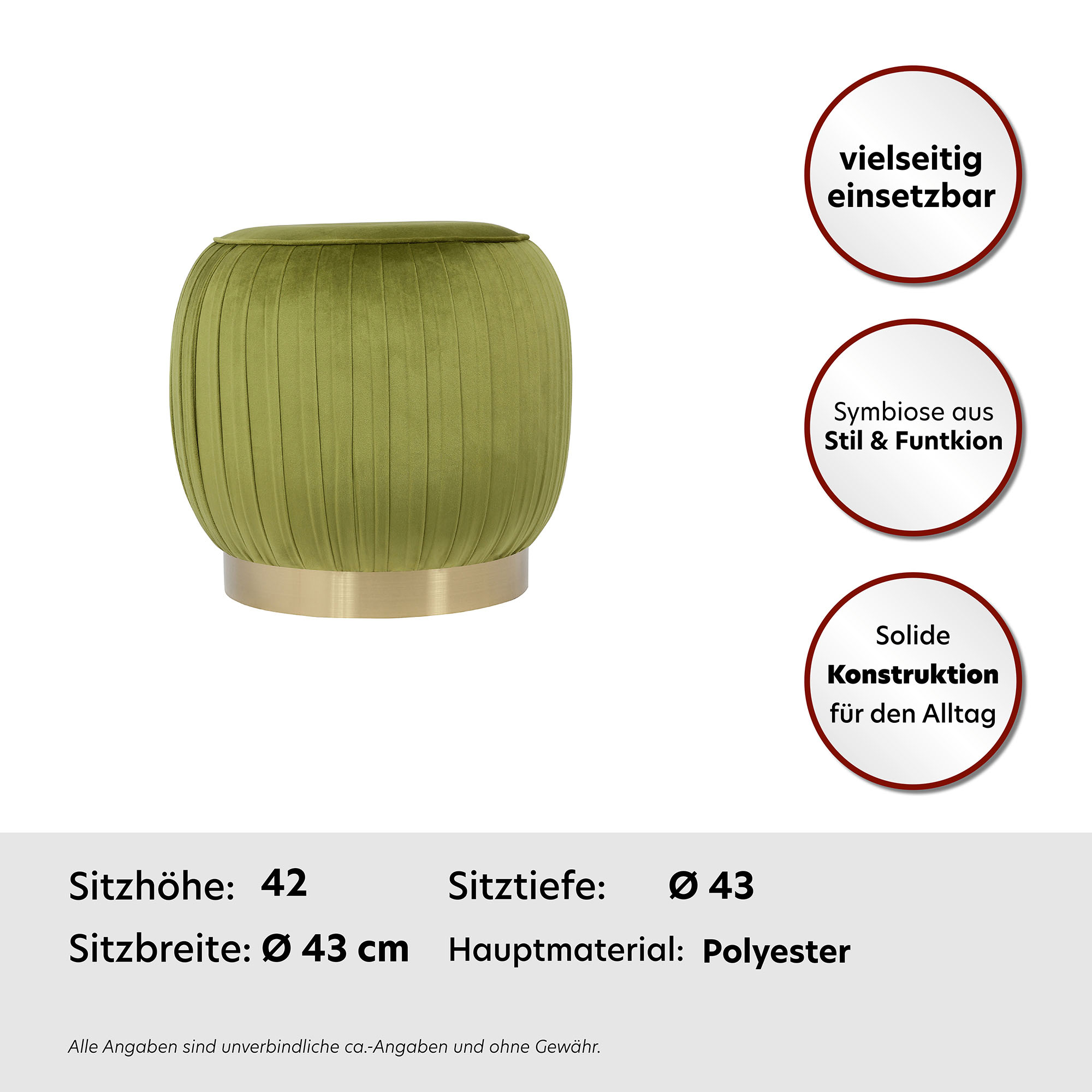 Thumbnail - Kayoom Polsterhocker "Hocker Lyla 125, Edler Touch durch goldenen Sockel, Samtbezug", (1 St.), samtweich, gesteppte Zier...
