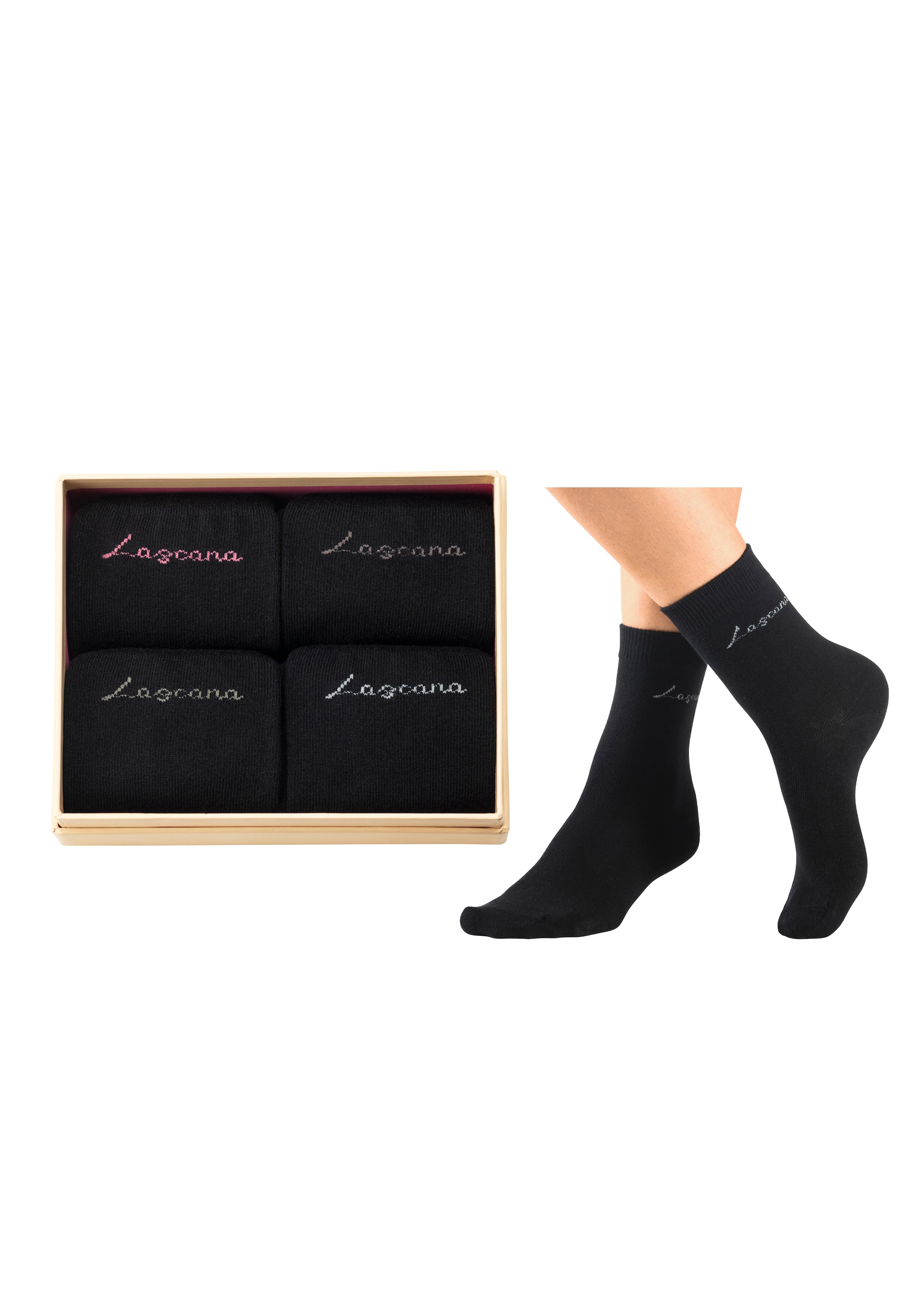 LASCANA Basicsocken »Believe in Yourself«, (Box, 4 Paar), in ansprechender Geschenkbox