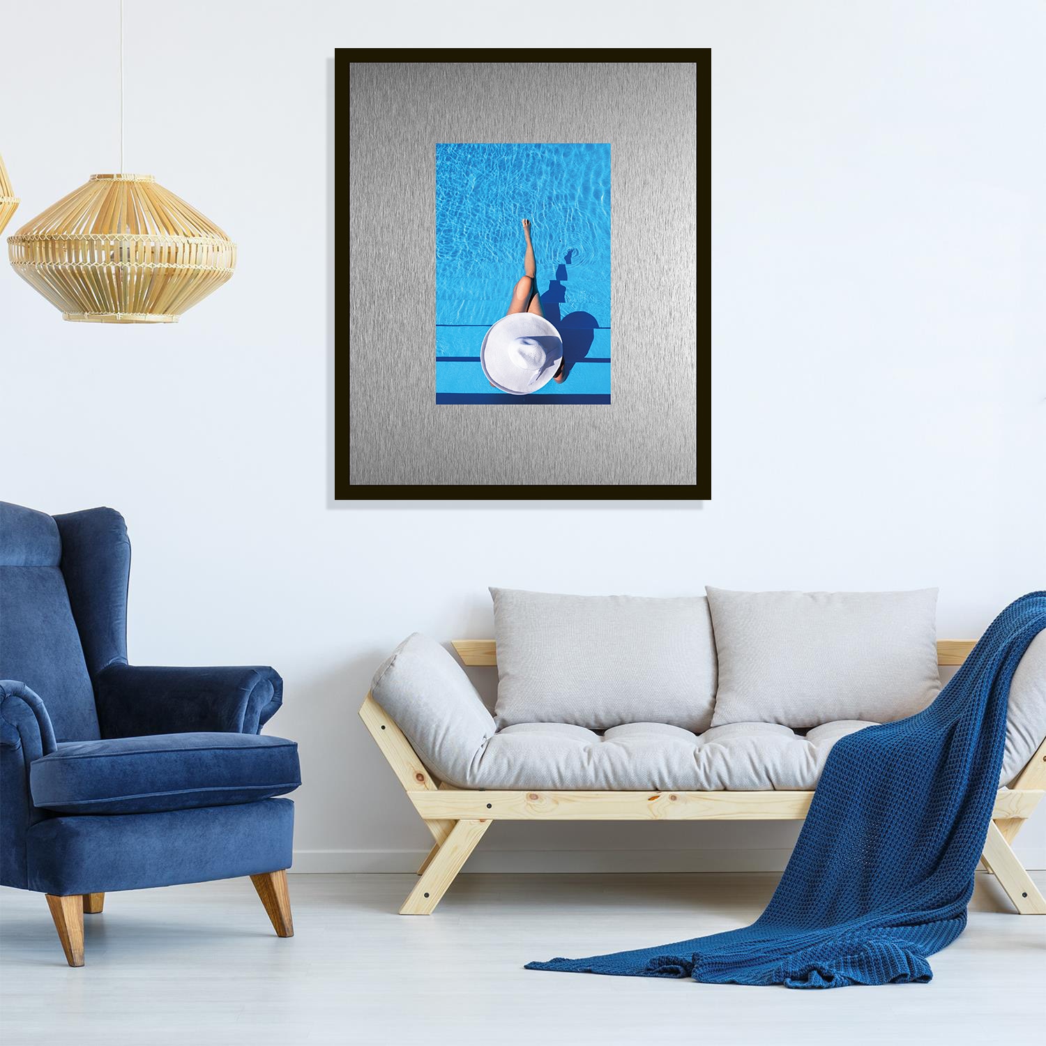 queence Bild »Trend Wandbild, Wandkunst, Kunstdruck "Pool"« Fashion | Frau | Wasser 1 Stk. tlg. inkl. Passepartout aus hochwertigem Aluminium und schwarzem Rahmen