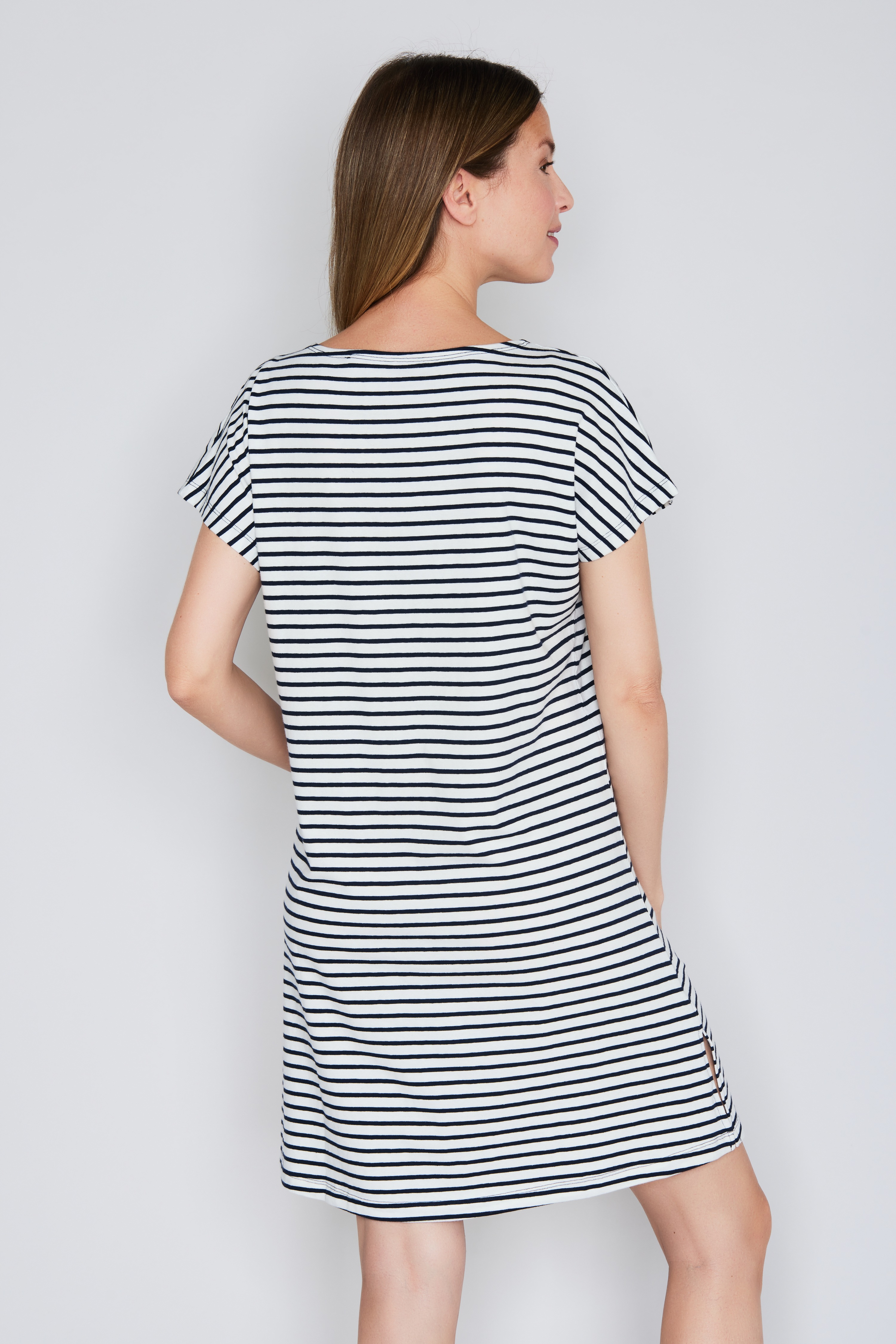 Thumbnail - JOOP Nachthemd "Cosy" Ohne Taschen kurzärmelig, Cornflower-Stitching, gestreift