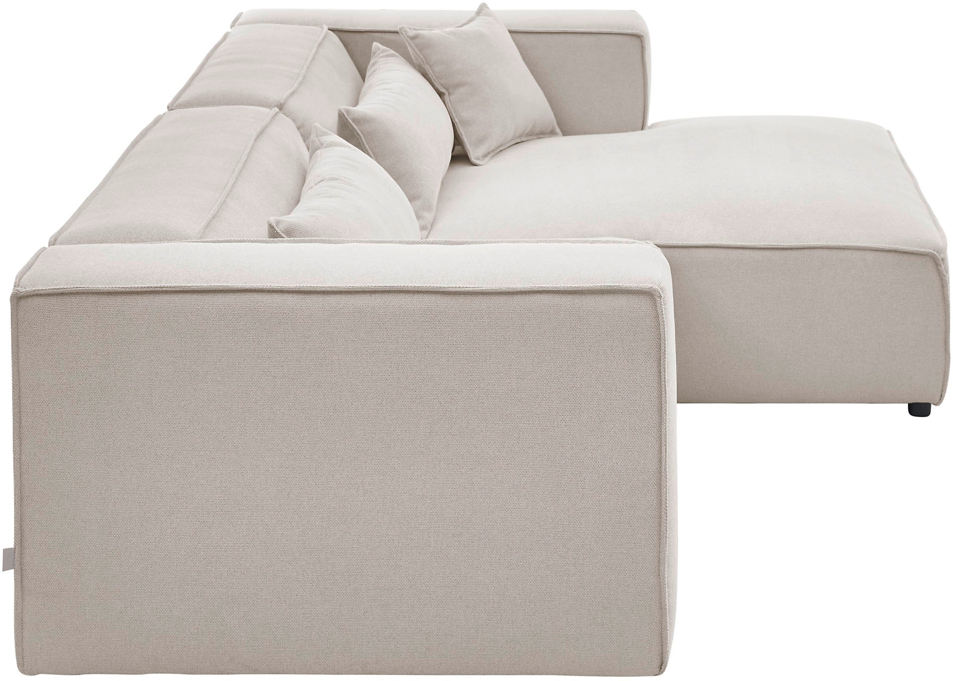 LeGer Home by Lena Gercke Ecksofa »PIARA mit Kedernaht in Cord oder Leinenoptik, moderne Couch in L-Form«, wahlweise Ottomane rechts/links, schwarze Füße, bequemer Sitzkomfort