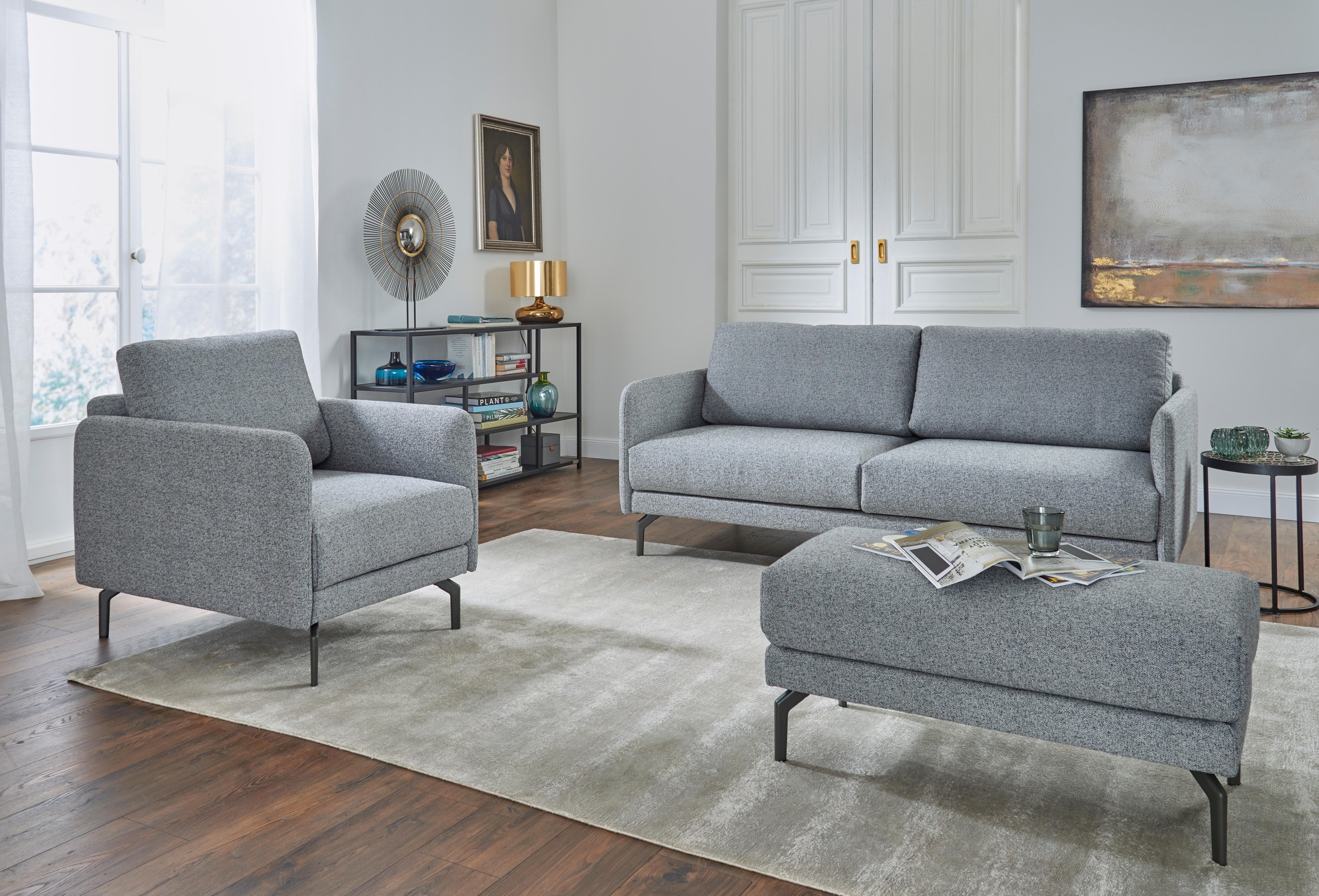 Creation BY ROLF BENZ 3-Sitzer »CR.450, Designsofa, edles Sofa, Loungesofa, Ledersofa, klares Design«, Armlehne sehr schmal, Breite 190 cm, Alugussfuß Umbragrau