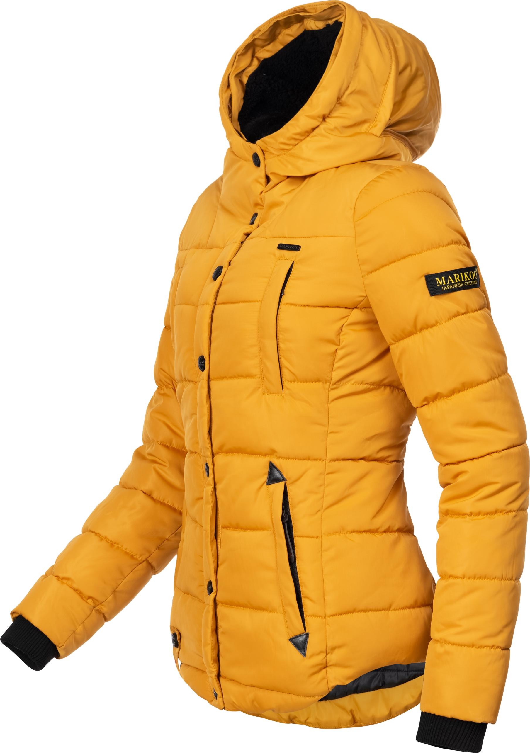 Steppjacke MARIKOO "Lotusblüte", Damen, Gr. S (36), gelb, Oberstoff: 100% Polyester; Futter: 100% Polyester; Wattierung: 100% Polyester; Ärmelfutter: 100% Polyester; Kunstpelz: 90% Polyacryl, 10% Polyester, figurbetont Po-bedeckend, Ärmel ohne Ärmelschlit 3