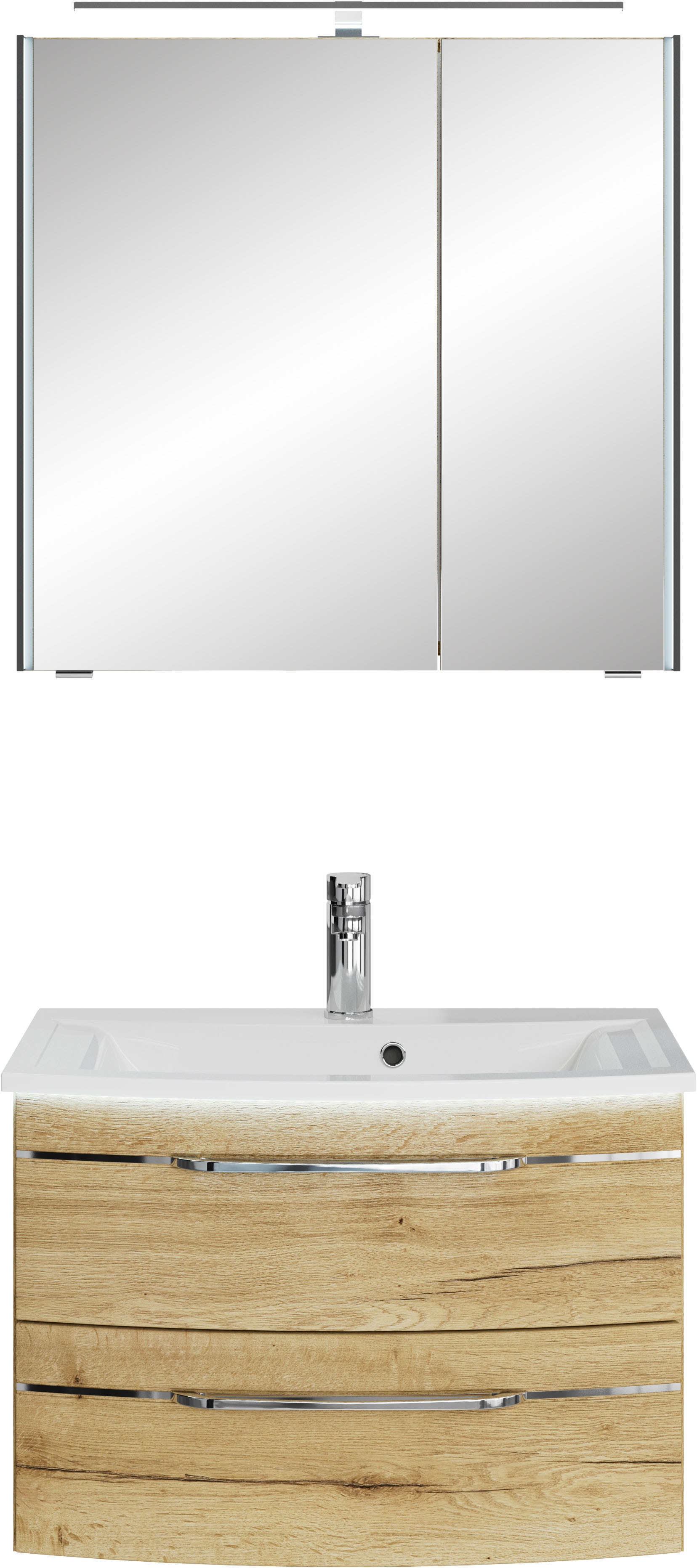 Saphir "Serie 7045 2-teilig Mineralmarmor-Waschtisch mit LED-Spiegelschrank" Set, 2 Stk. tlg.