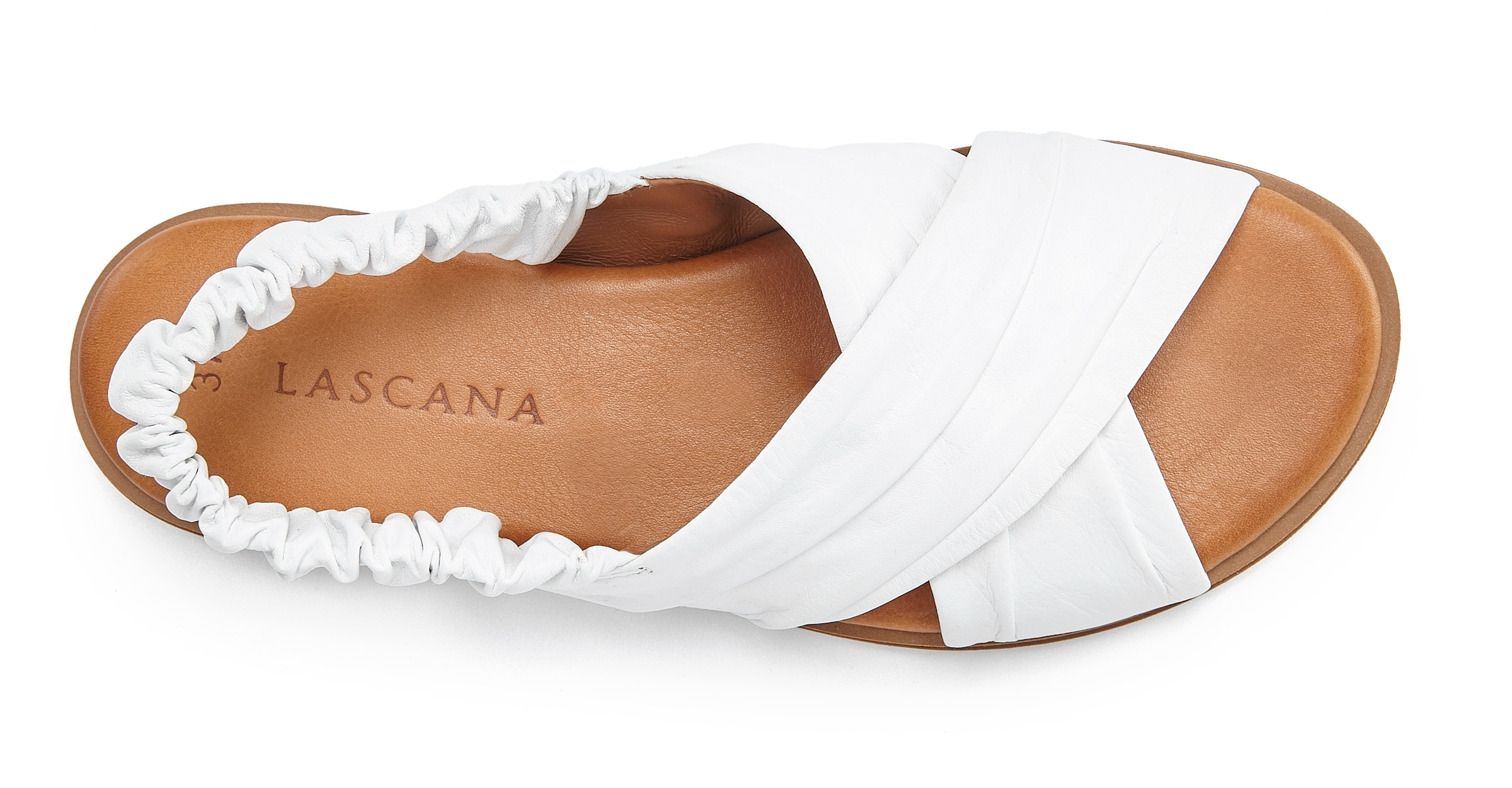 LASCANA Sandale »Sandalette, Sommerschuh, offener Schuh, Pantolette«, aus Leder mit elastischen Riemchen