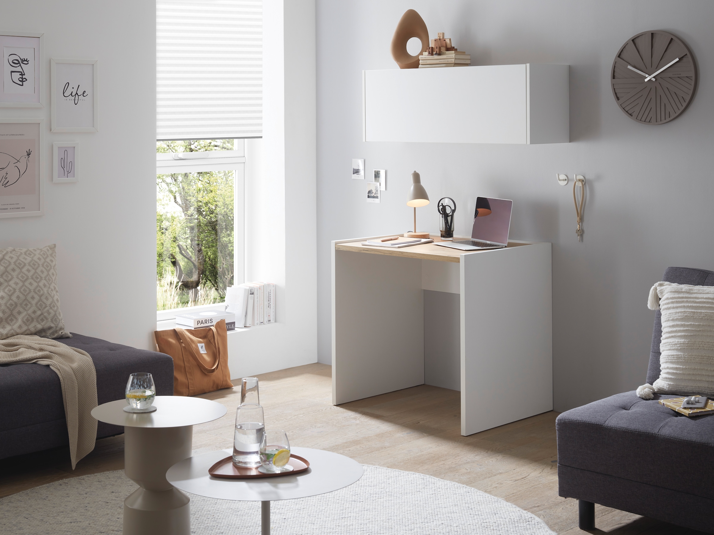 INOSIGN Büromöbel-Set »CITY/GiRON, modernes Design, Homeoff., Büro in zwei Farben/Wotan Eiche«, (Set, 2 tlg.), enthält Hängeschrank, Schreibtisch, wohnliches Home Office