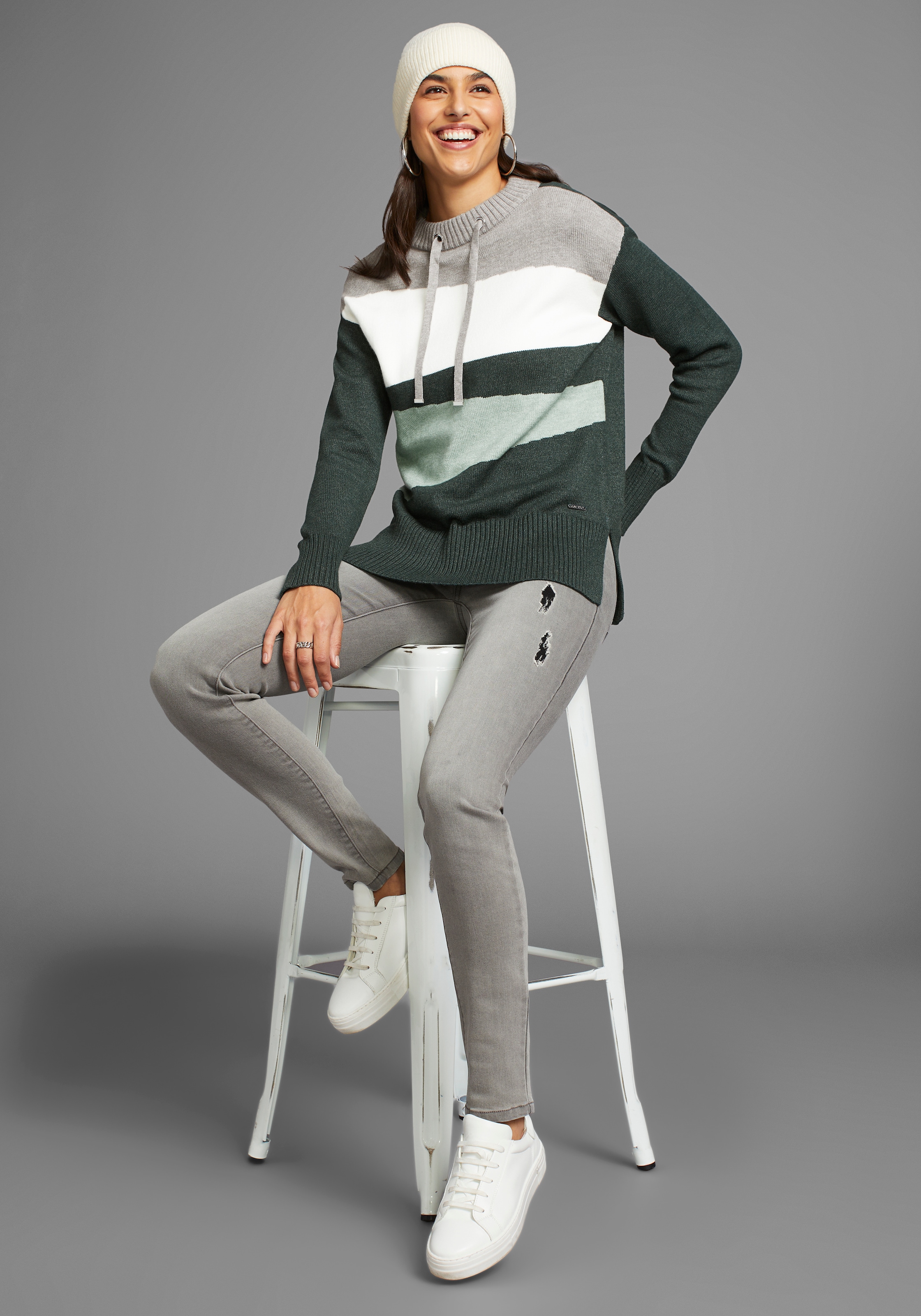 Laura Scott Streifenpullover, mit Bindebändern