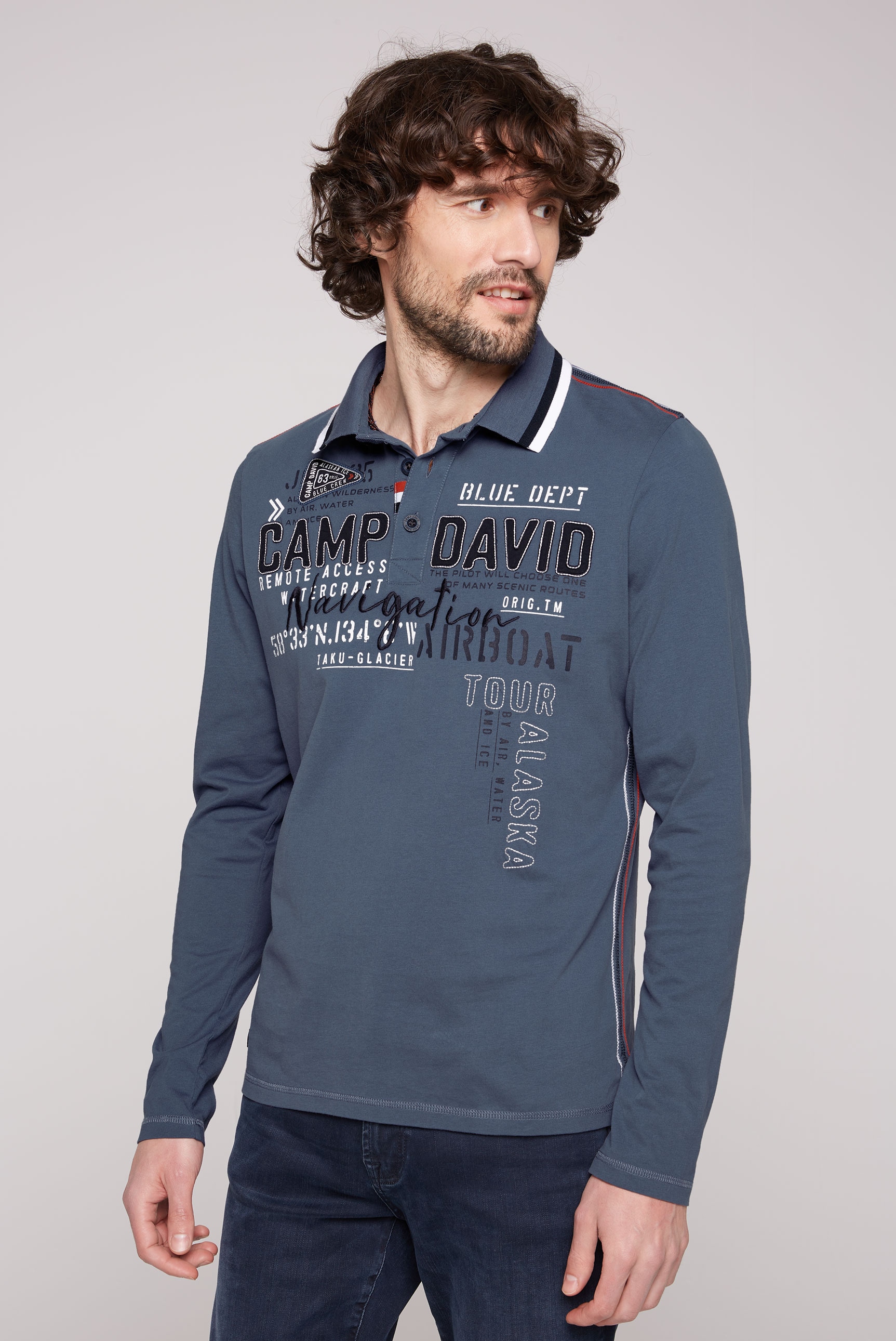 CAMP DAVID Langarm-Poloshirt, mit Logo-Applikationen günstig online kaufen