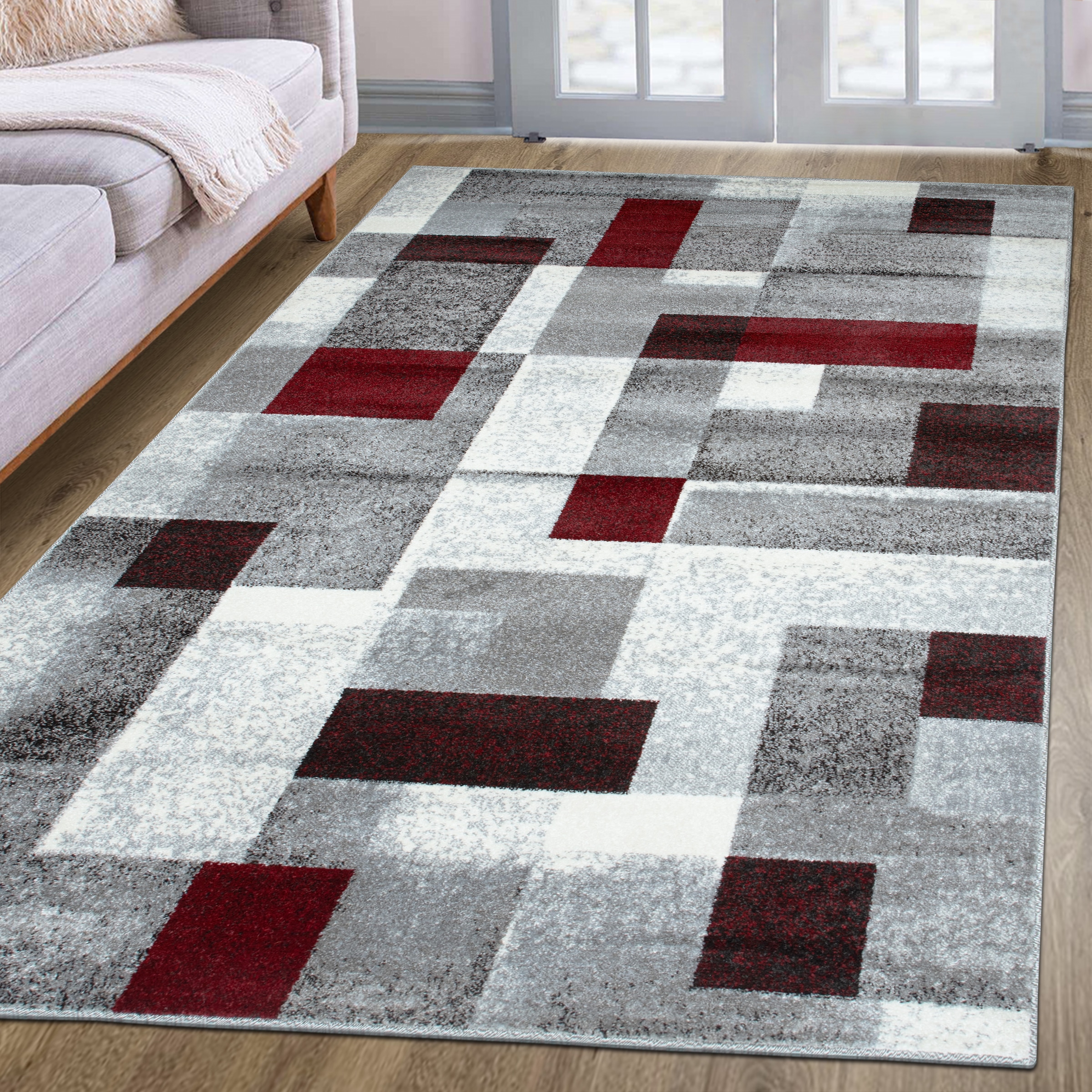 OTTO home Teppich »Corine« rechteckig 9 mm Höhe mit besonders weichem Flor, Kurzflor, modernes Karo-Design,