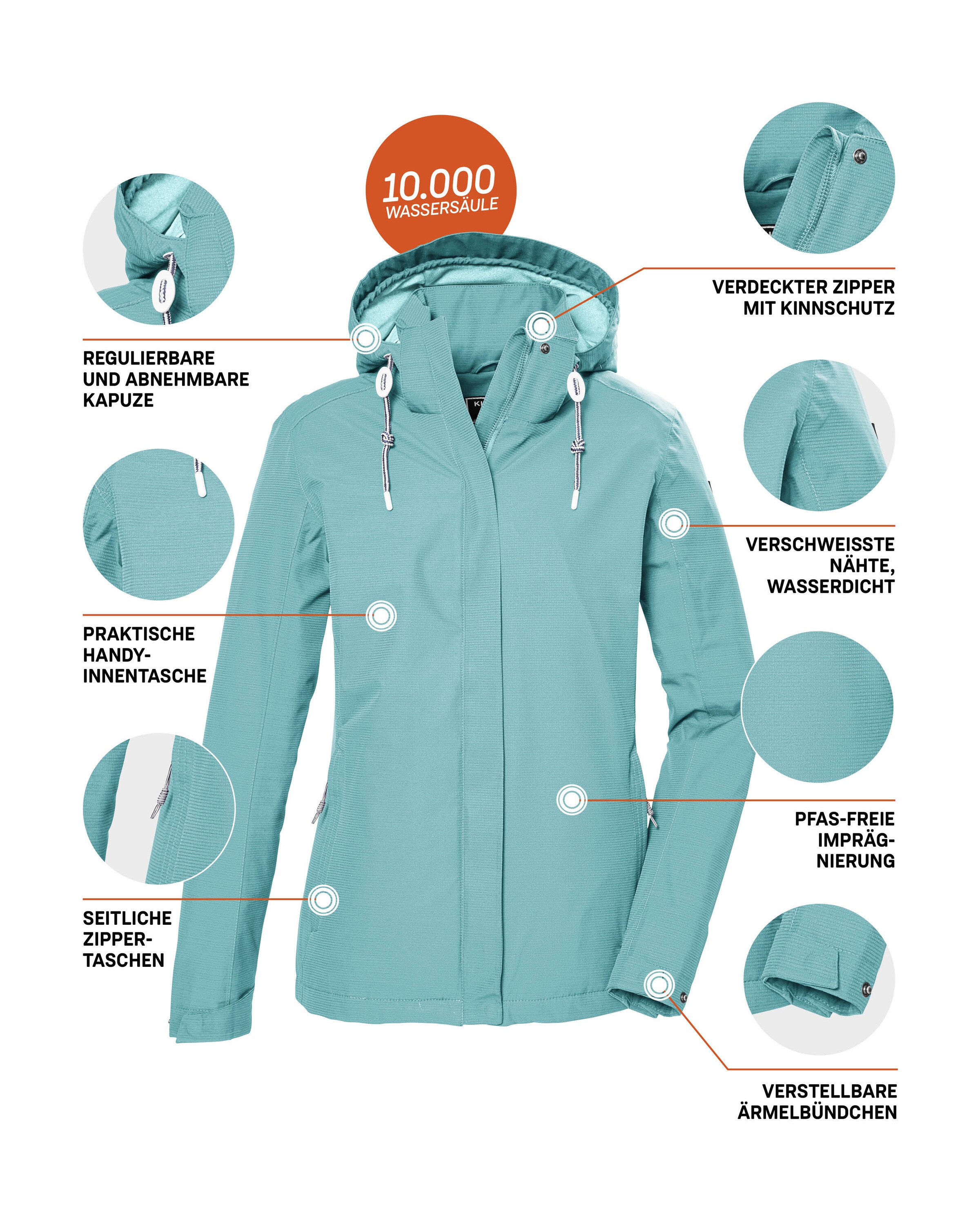 Killtec Outdoorjacke »KOS 61 WMN JCKT«, Wasserdicht, atmungsaktiv, abnehmbare Kapuze, nachhaltige Herstellung