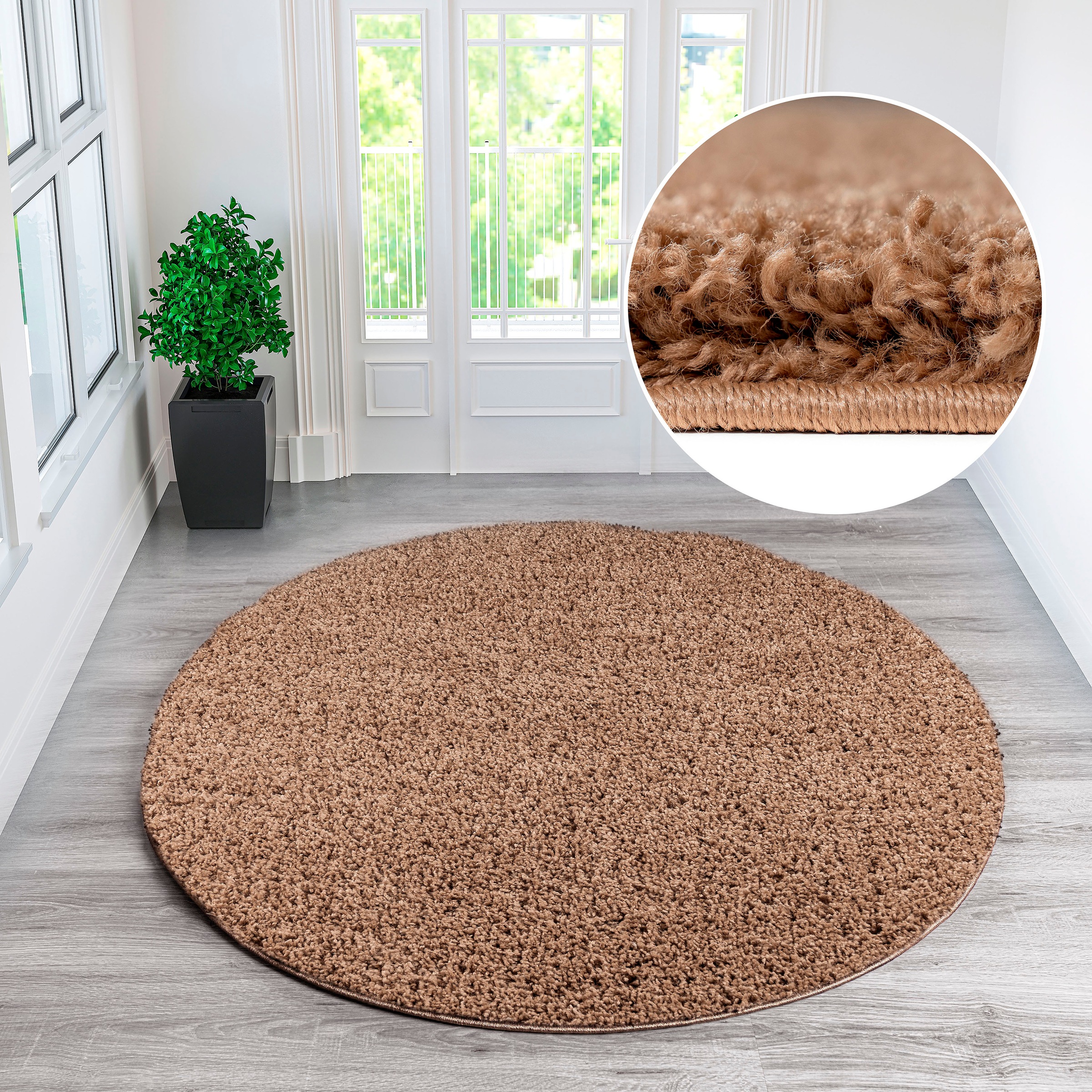 Teppich OTTO HOME "Viva rund" Gr. 9, braun (braunmelange), H:45mm Ø:140cm, Kunstfaser, Teppiche, Teppich, Uni-Farben, einfarbig, besonders weich und kuschelig, Wohnzimmer