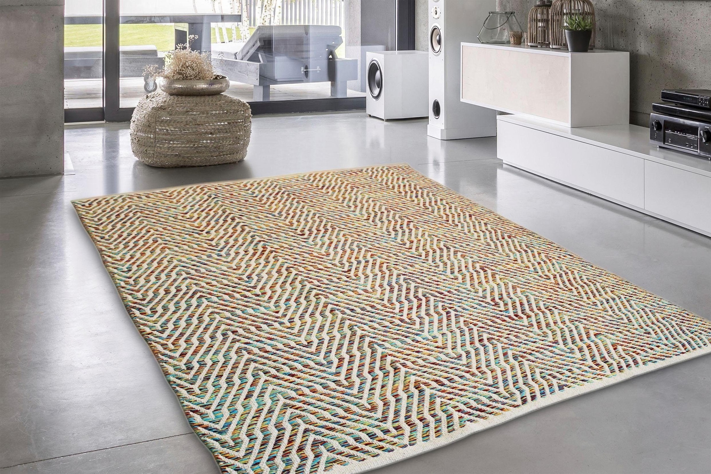 calo-deluxe Teppich »Luba 433«, rechteckig, 7 mm Höhe, reine Baumwolle, handgewebt, Wohnzimmer, Kinderzimmer