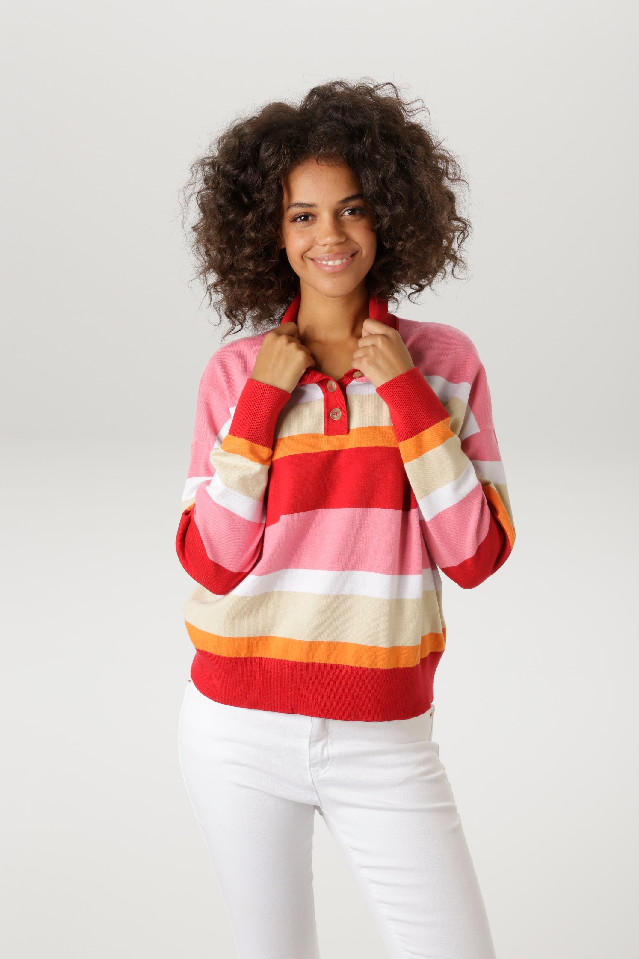 Aniston CASUAL Strickpullover mit Polokragen und kurzer Knopfleiste - NEUE günstig online kaufen