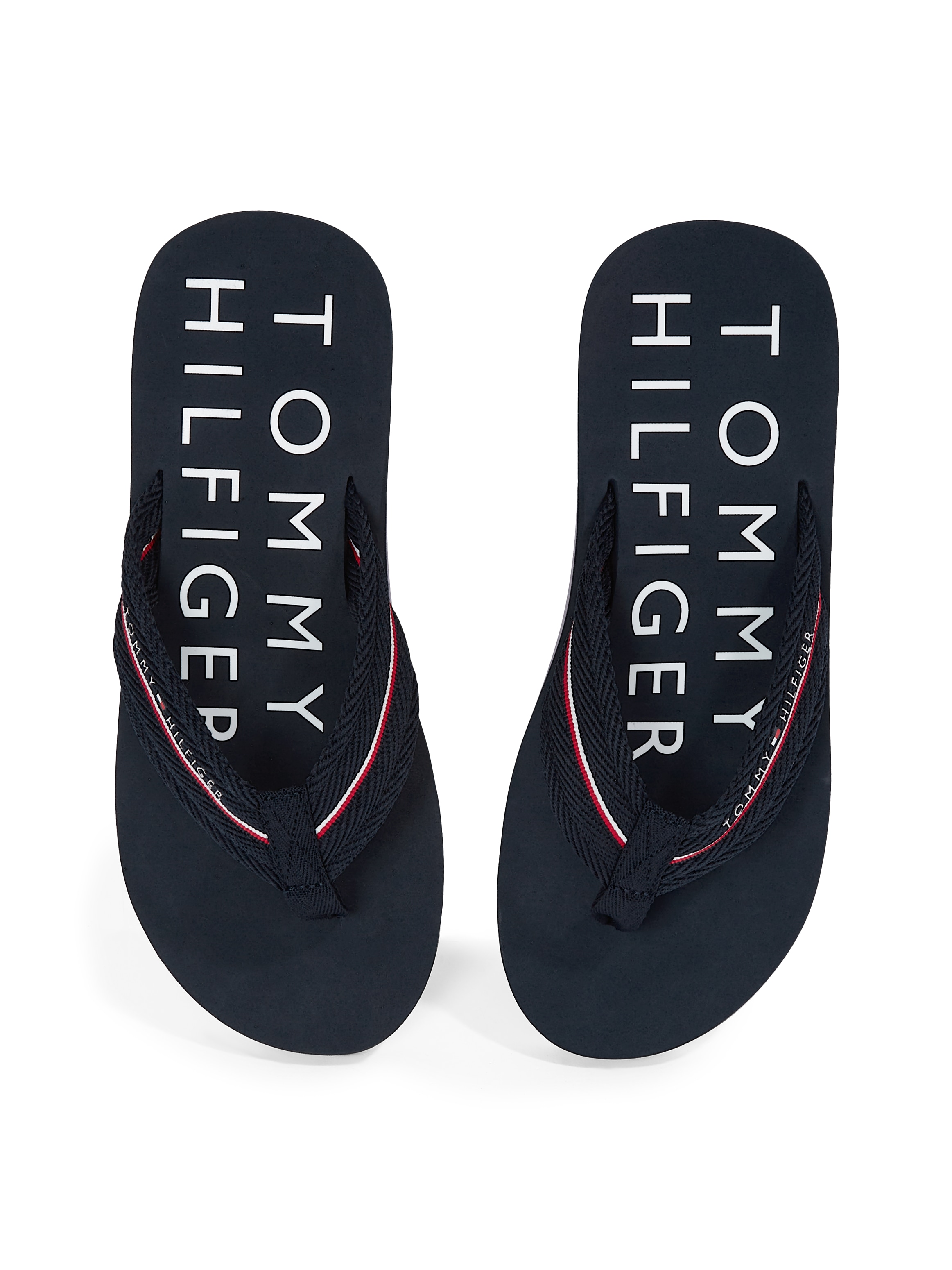 Tommy Hilfiger Zehentrenner »TOMMY HILFIGER WEB BEACH SANDAL«, Dianette, Sommerschuh, Badeschuh mit Logoschriftzug