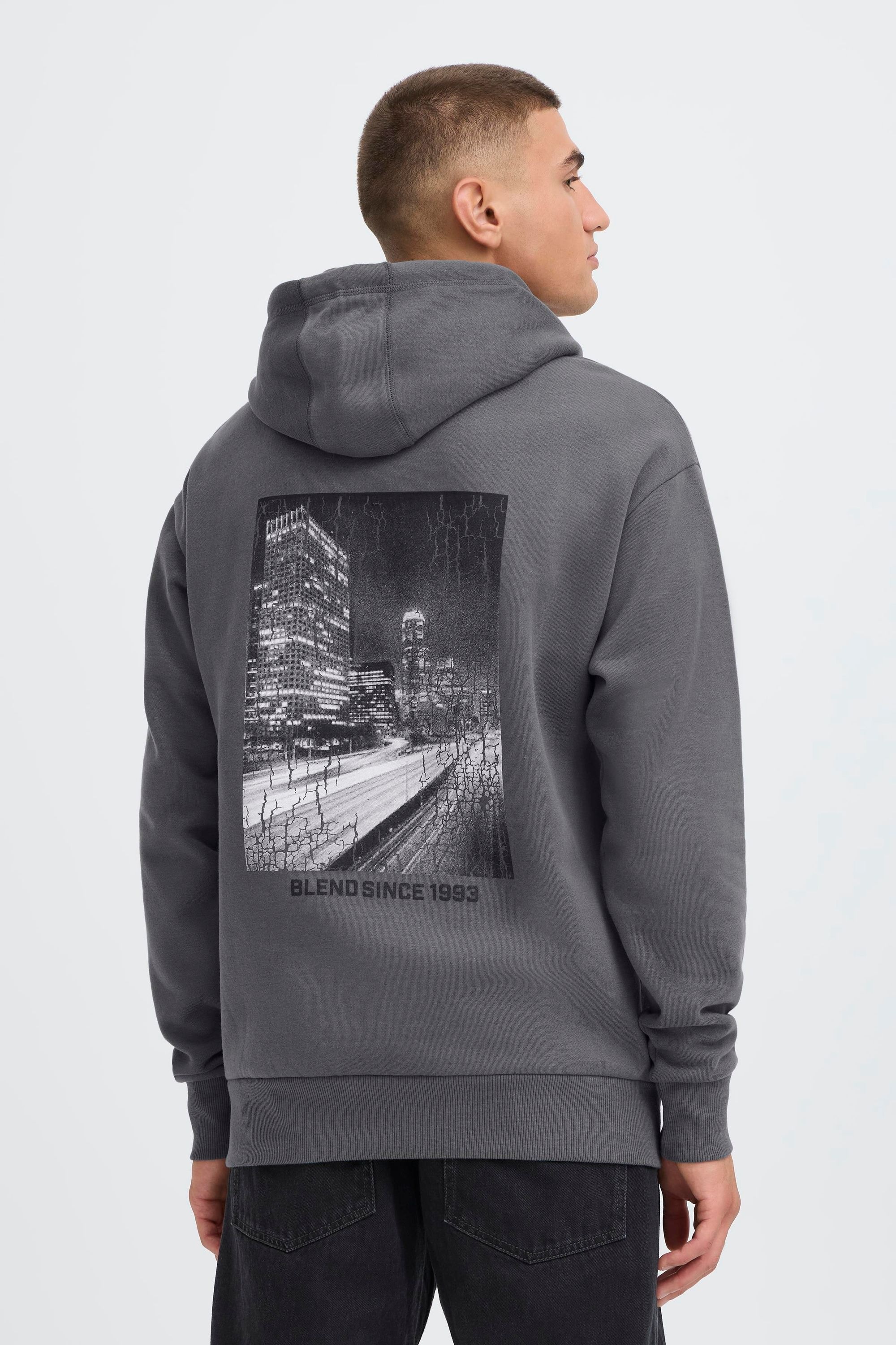 Kapuzenpullover BLEND "BHCopte", Herren, Gr. L, iron gate, Sweatware, 50% Baumwolle, 50% Polyester, unifarben, Basic, relaxed fit normal, ohne Ausschnitt, eingesetzt, Pullover Kapuzenpullover, Klassischer Sweatpullover mit Kapuze 6
