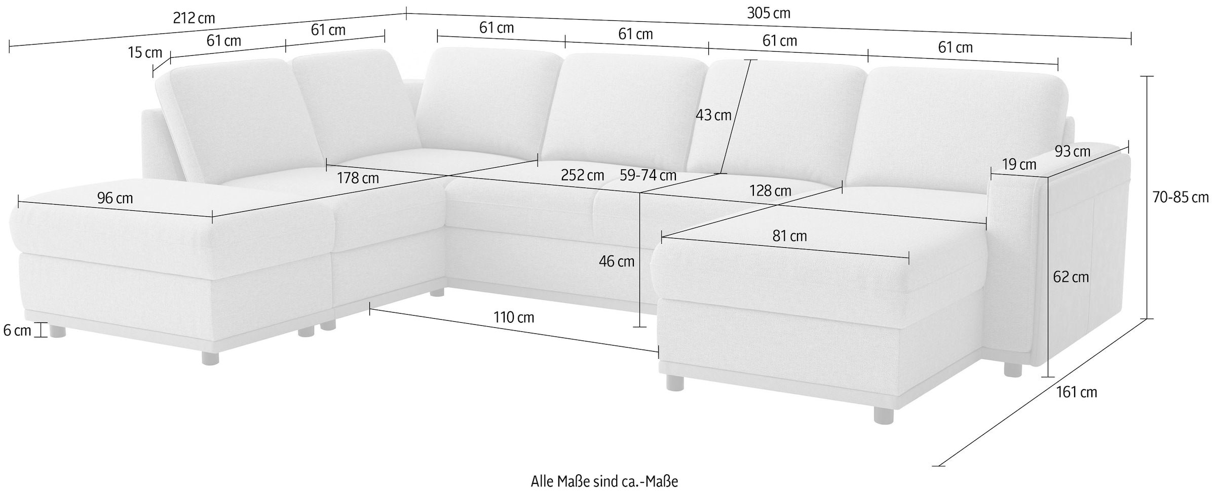 sit&more Wohnlandschaft »Cordoba« wahlweise mit Bettfunktion und Bettkasten oder Stauraum