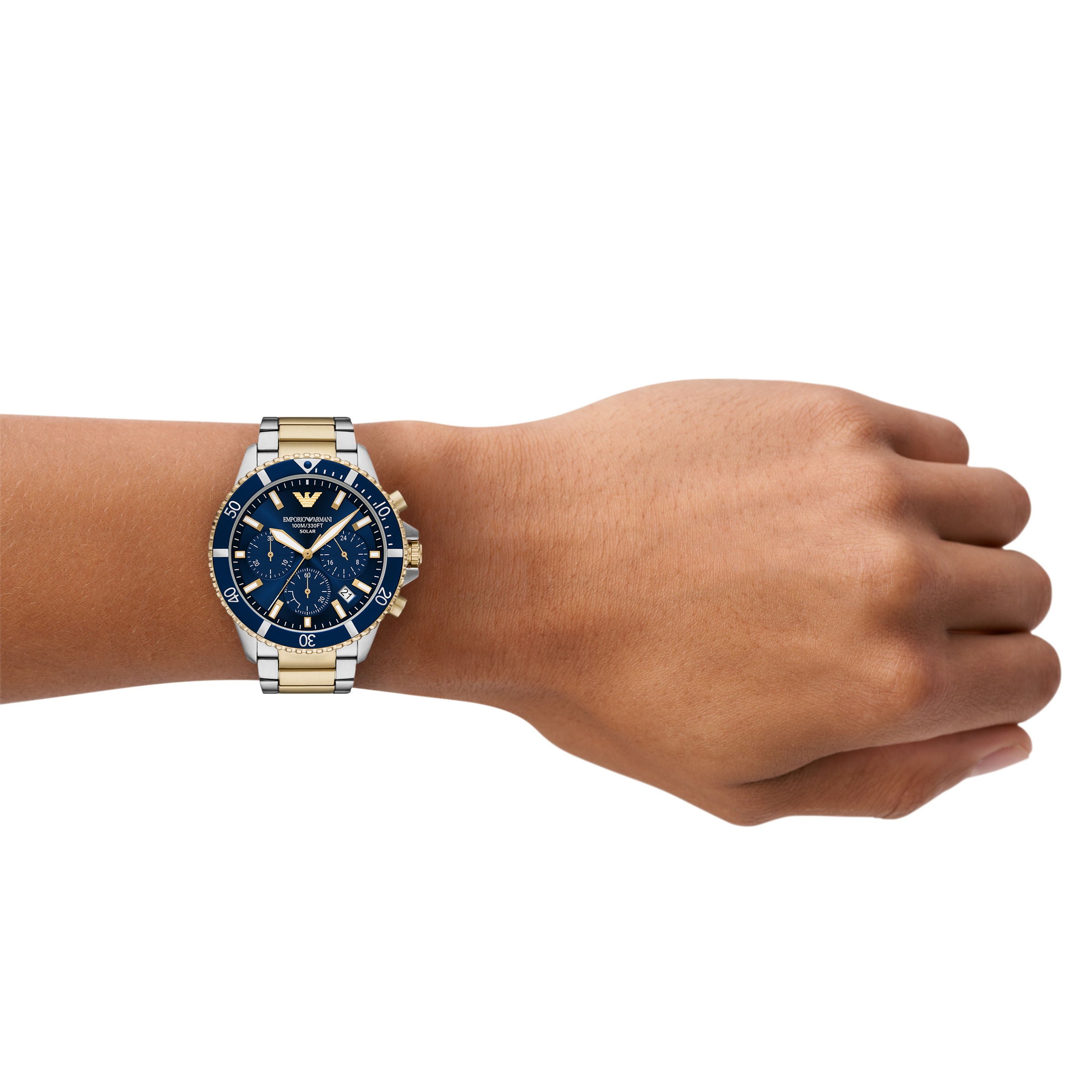 Emporio Armani Chronograph »WORLD EXPLORER« Armbanduhr, Solar, Herrenuhr, Edelstahlarmband, analog, Tag