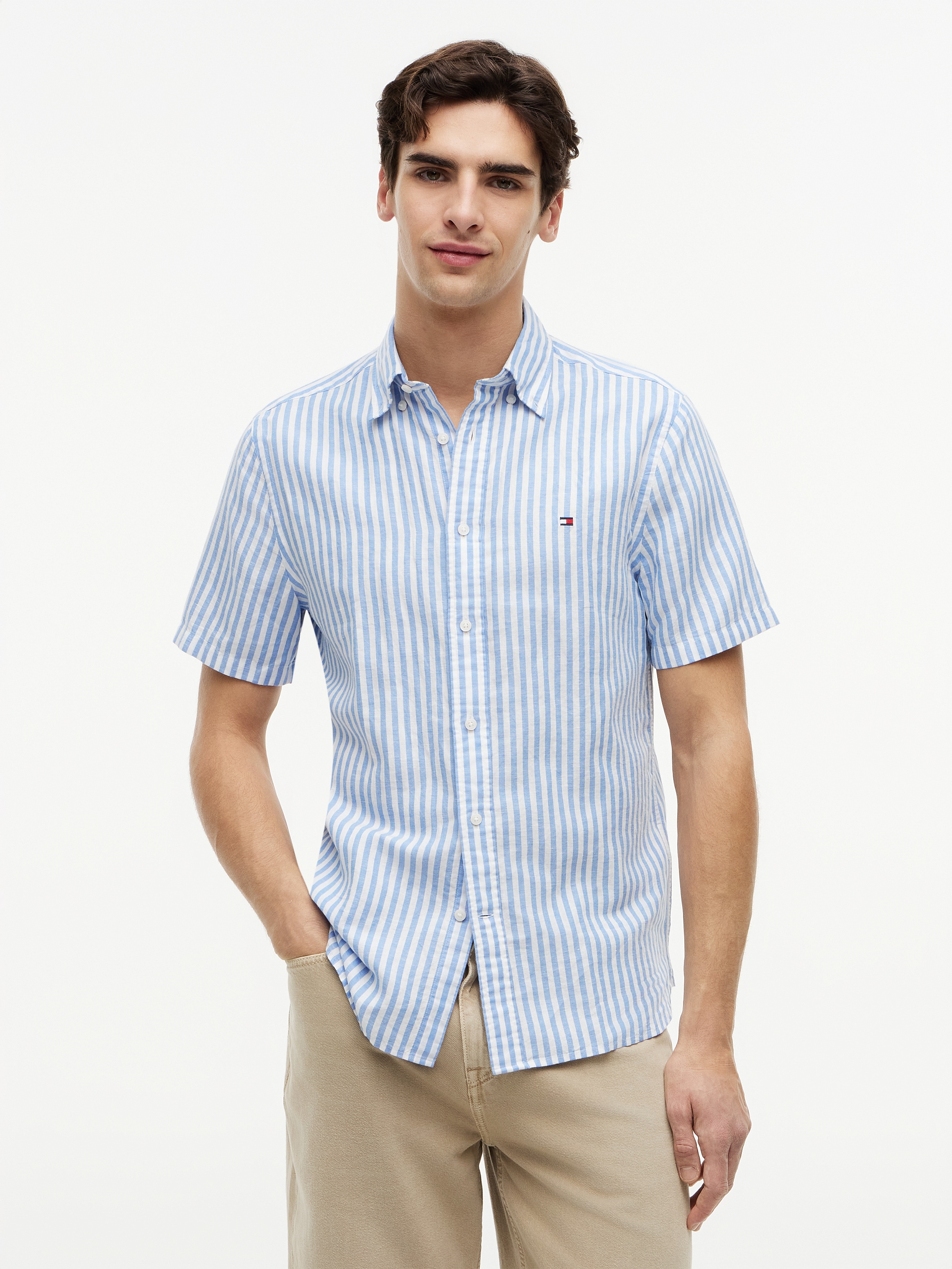 Tommy Hilfiger Kurzarmhemd "LINEN BLEND BENGAL STP SS RF SHT" Regular Fit aus Leinenmix mit Bengalstreifen