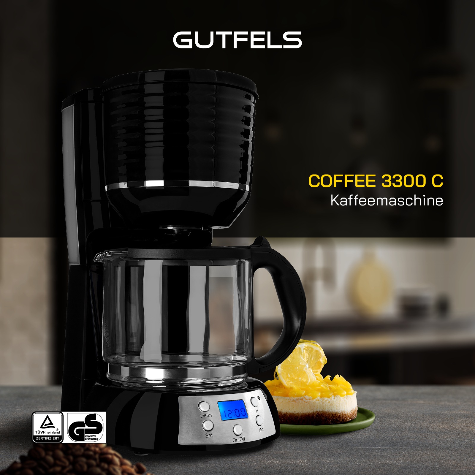 Gutfels Filterkaffeemaschine »COFFEE 3300 C« 1,5 l Kaffeekanne Papierfilter 1x4 1,50 L Glaskanne, 1080 Watt