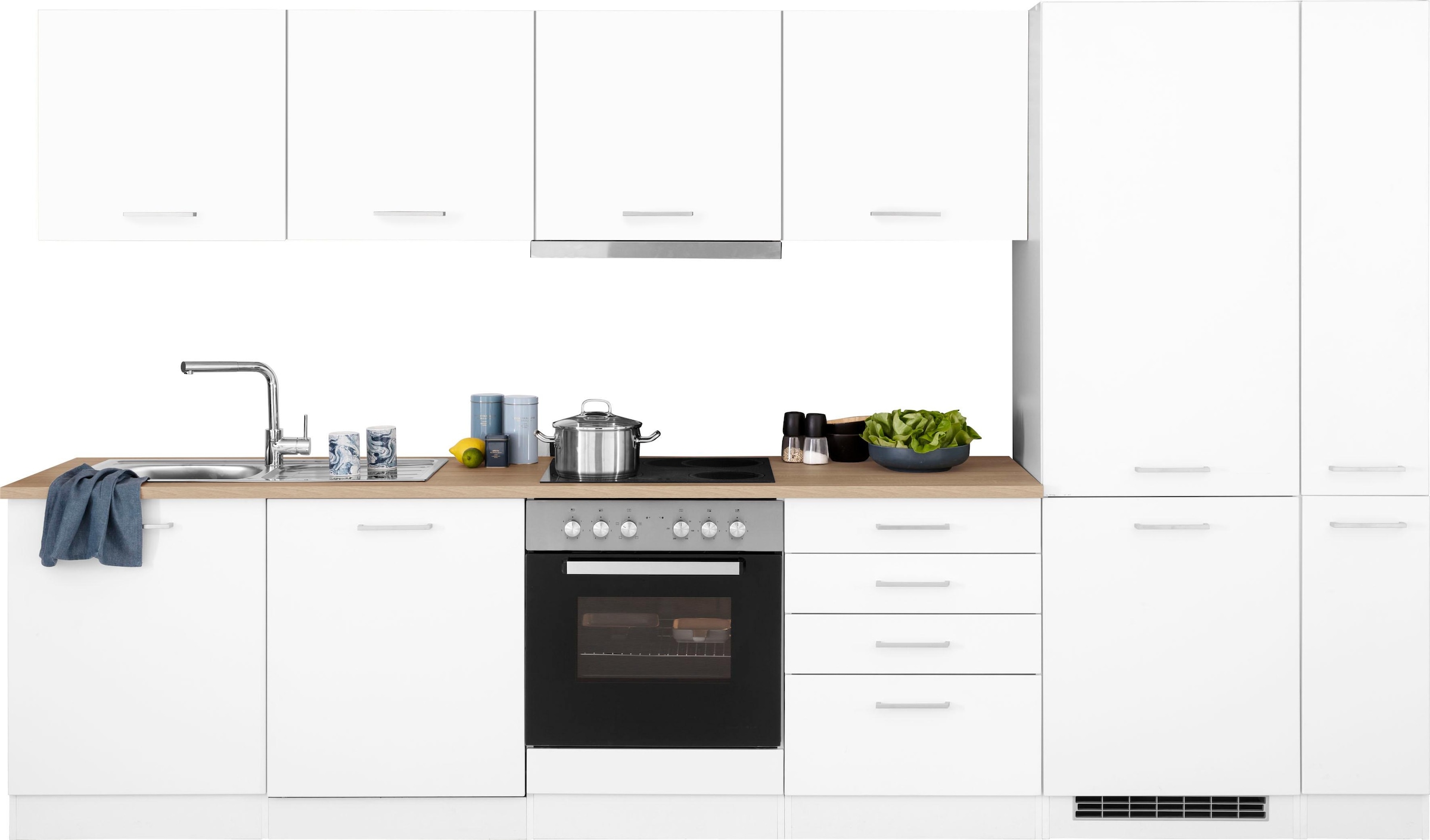Küchenzeile »Visby«, mit E-Geräte, 330 cm, inkl. Kühl/Gefrierkombination und...