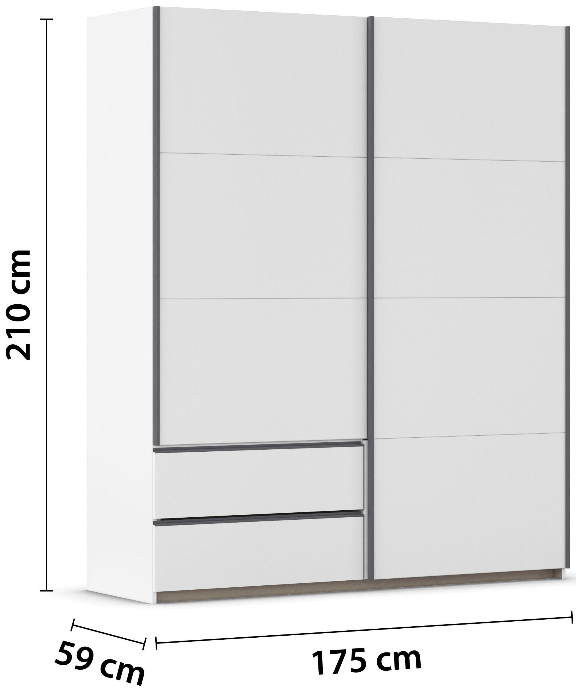 rauch Schwebetürenschrank »Kleiderschrank Schrank Garderobe Wäscheschrank SEVILLA«, (in 3 verschiedenen Ausstattungen BASIC/CLASSIC/PREMIUM), Metall-Griffleisten alufarben oder Graumetallic MADE IN GERMANY