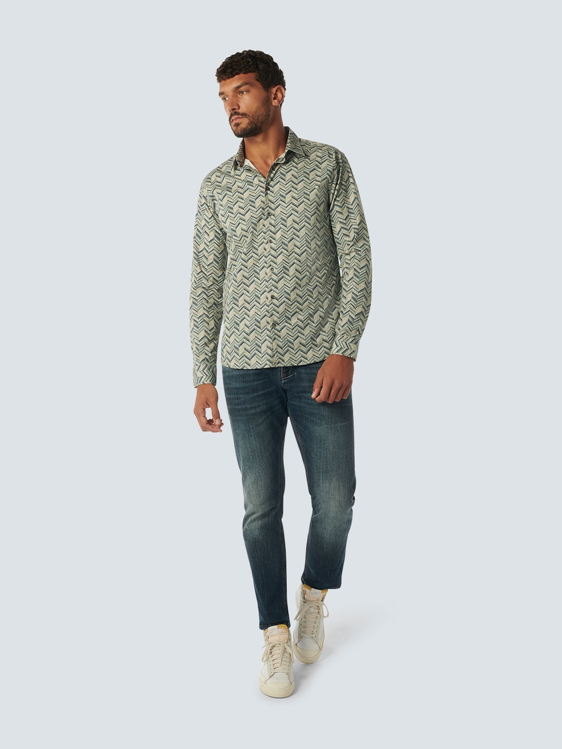NO EXCESS Langarmhemd, mit Alloverprint und Stretch