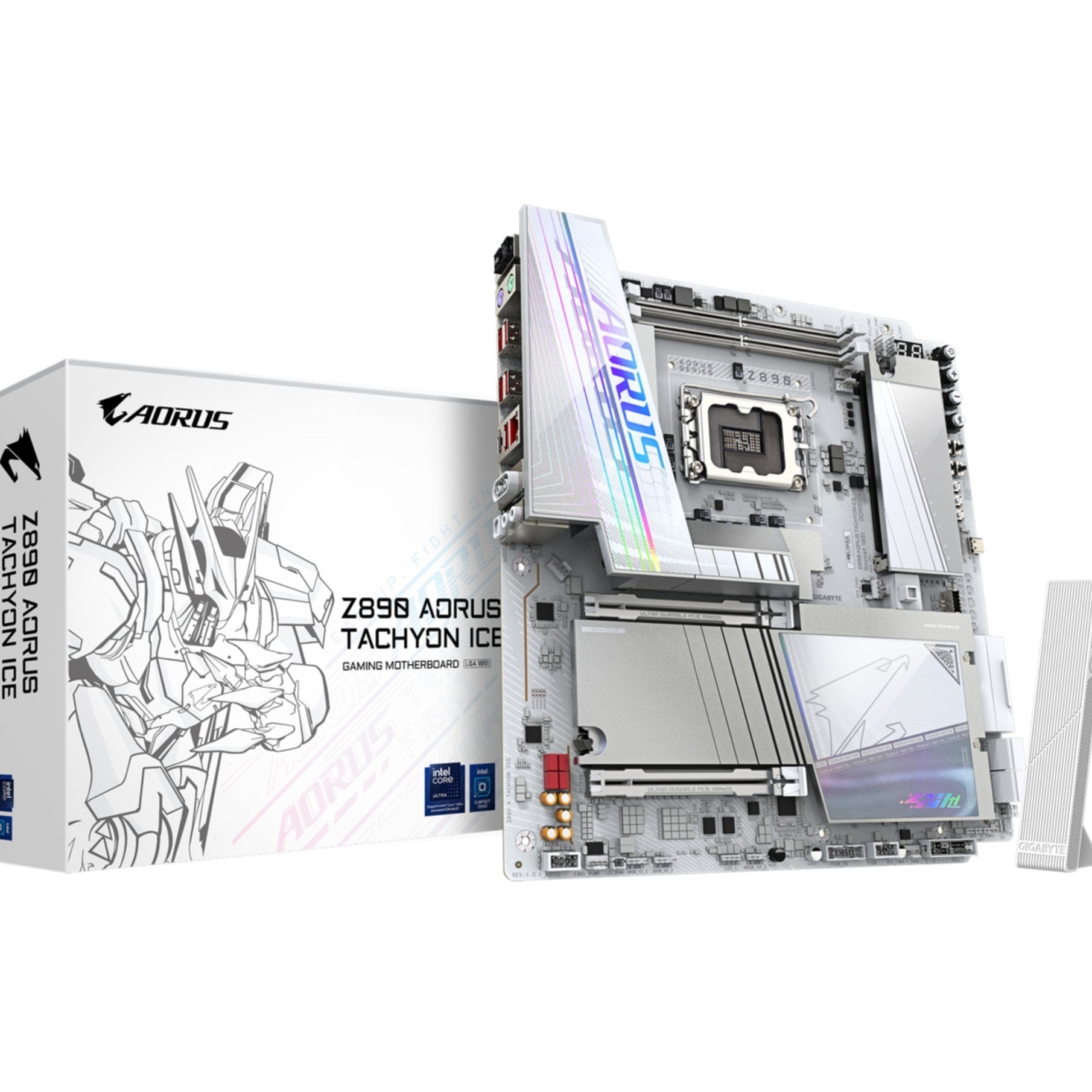 GIGABYTE Mainboard "Z890 AORUS TACHYON ICE Mainboard – Intel Core Ultra", silber (weiß), B:33,1cm H:9,6cm T:37,6cm, Mainboards - Einheitsgröße