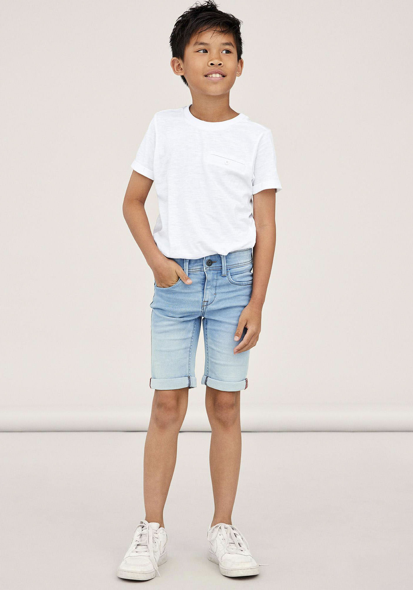 Name It "NKMSILAS SLIM DNM L SHORT" Baumwollmischung, Stretch, Umschlagsaum