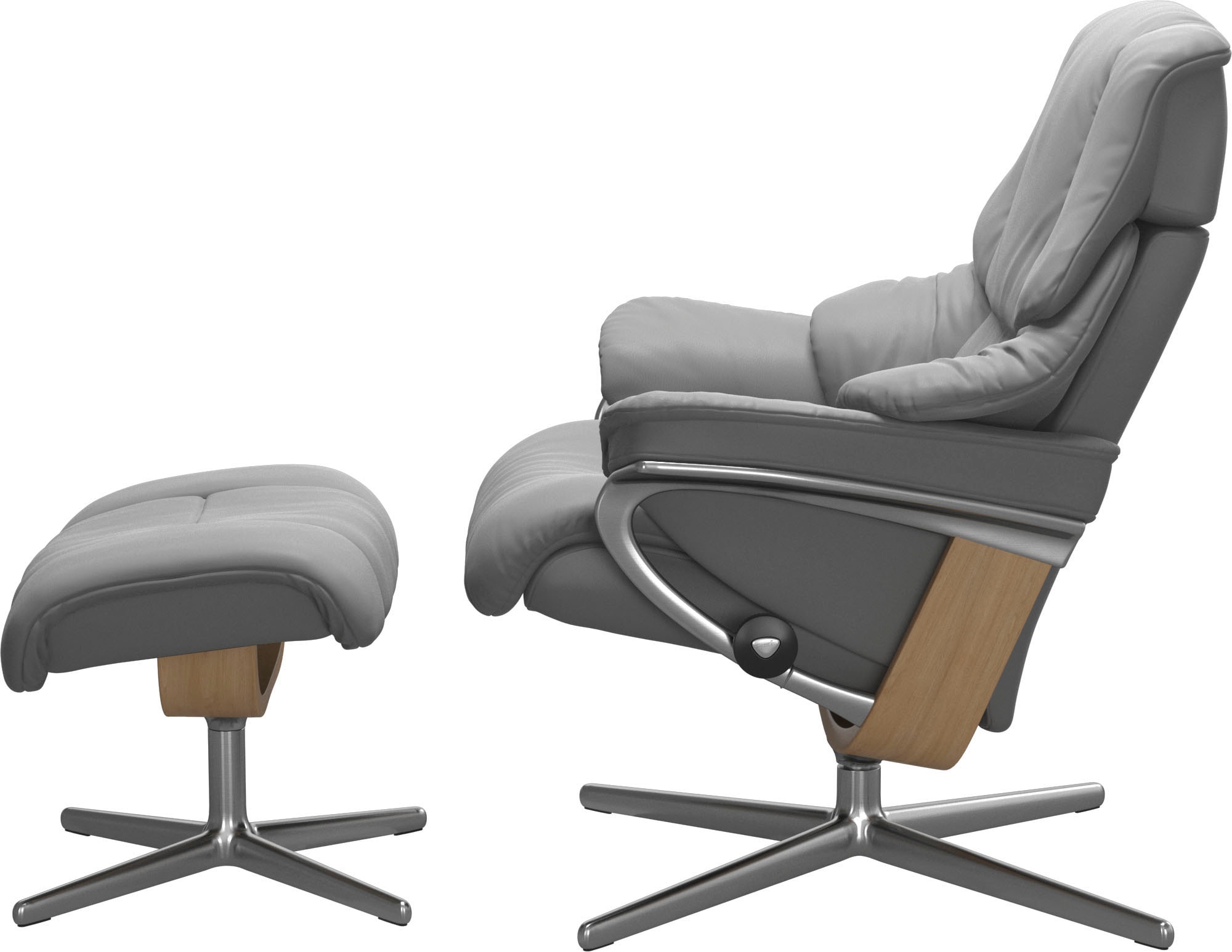Stressless® Relaxsessel »Reno«, (Set, Relaxsessel mit Hocker), mit Hocker, mit Cross Base, Größe S, M & L, Holzakzent Eiche