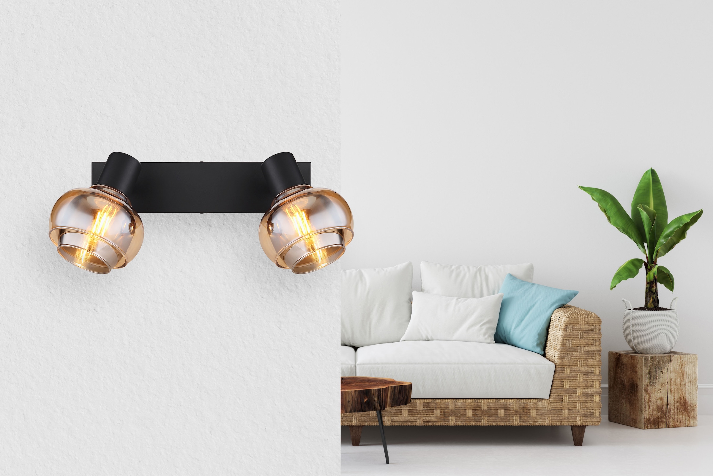 GLOBO LIGHTING Deckenstrahler »TOKKI«, Leuchtmittel E14 | ohne Leuchtmittel, Deckenspot/schwarz/Glas amber/Glas rauchfarben/Flur/Wohnzimmer