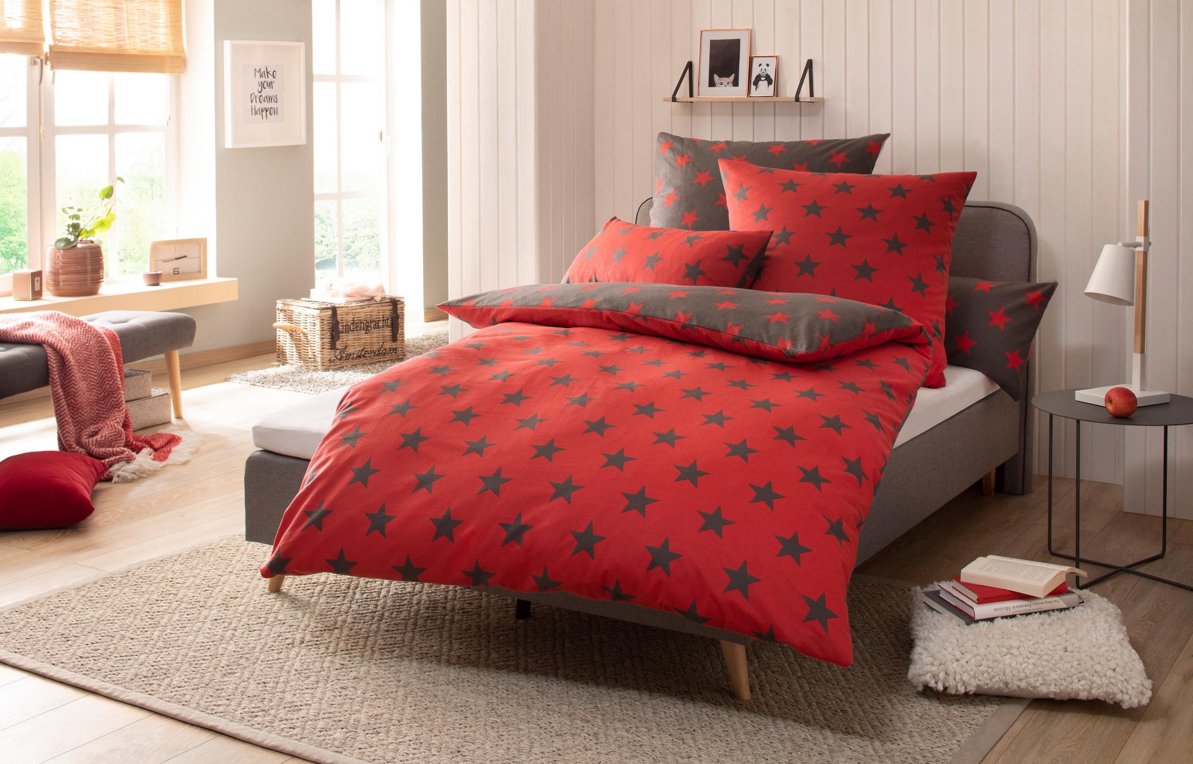 my home Wendebettwäsche "STELLA" 3 tlg. Bettwäsche mit Sternen, Weihnachten günstig online kaufen