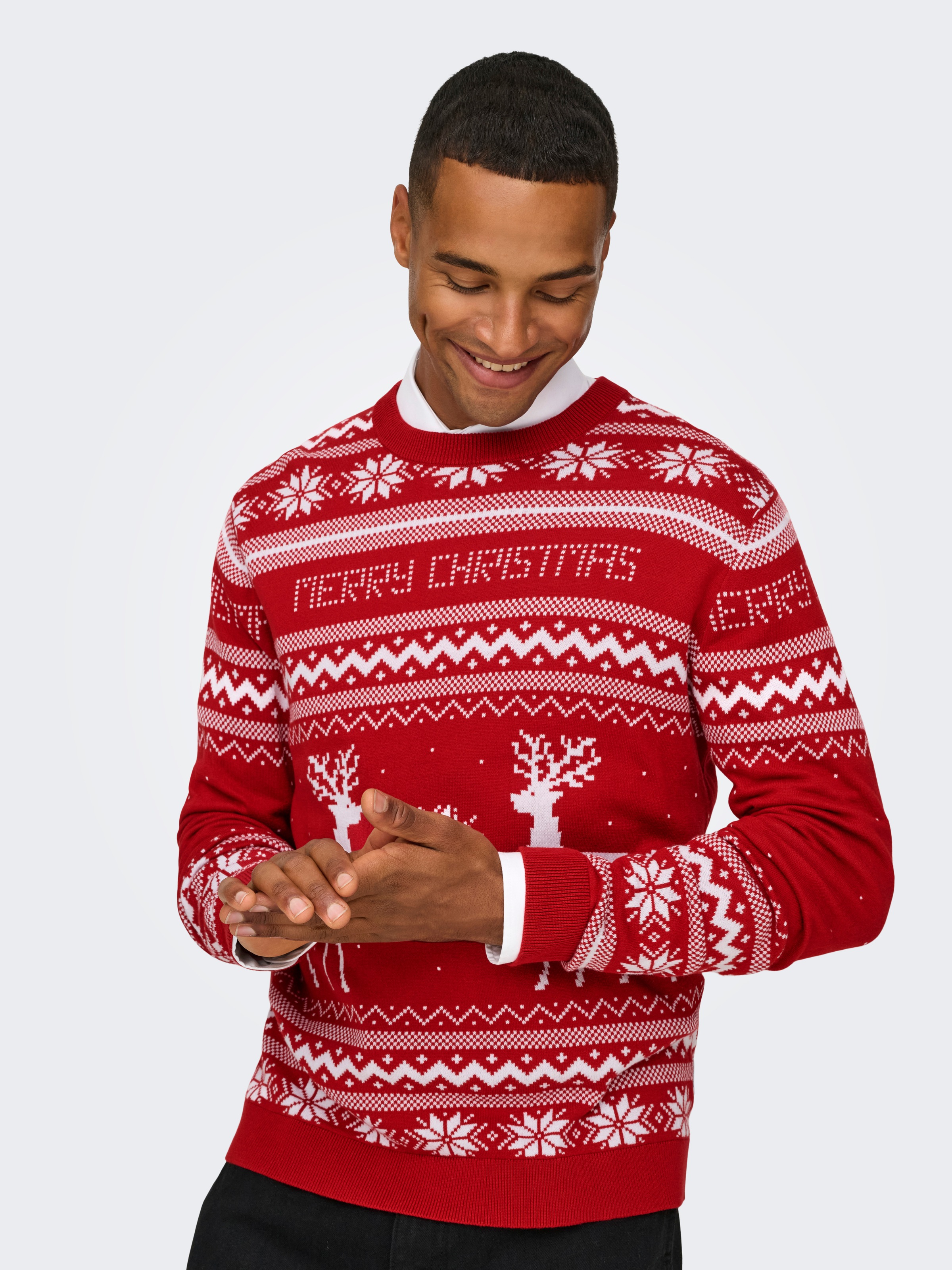 ONLY & SONS Rundhalspullover "ONSXMAS REG 5 JAQ CREW KNIT" günstig online kaufen
